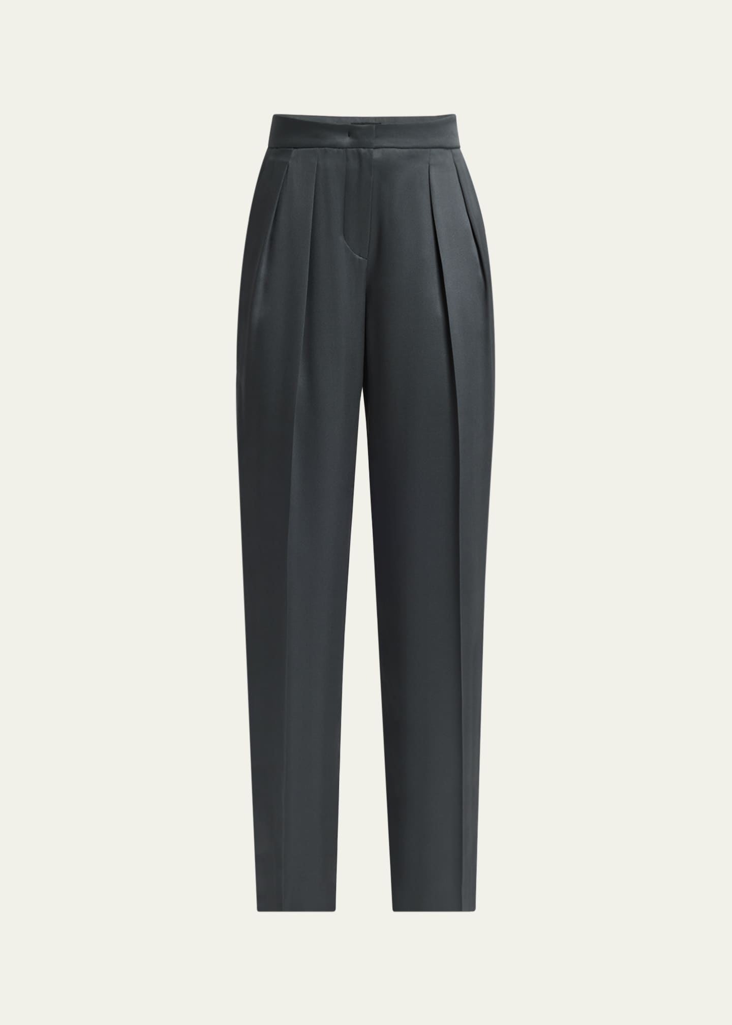 Giorgio Armani Silk Satin Pleated Straight-Leg Trousers Image 1 of 5