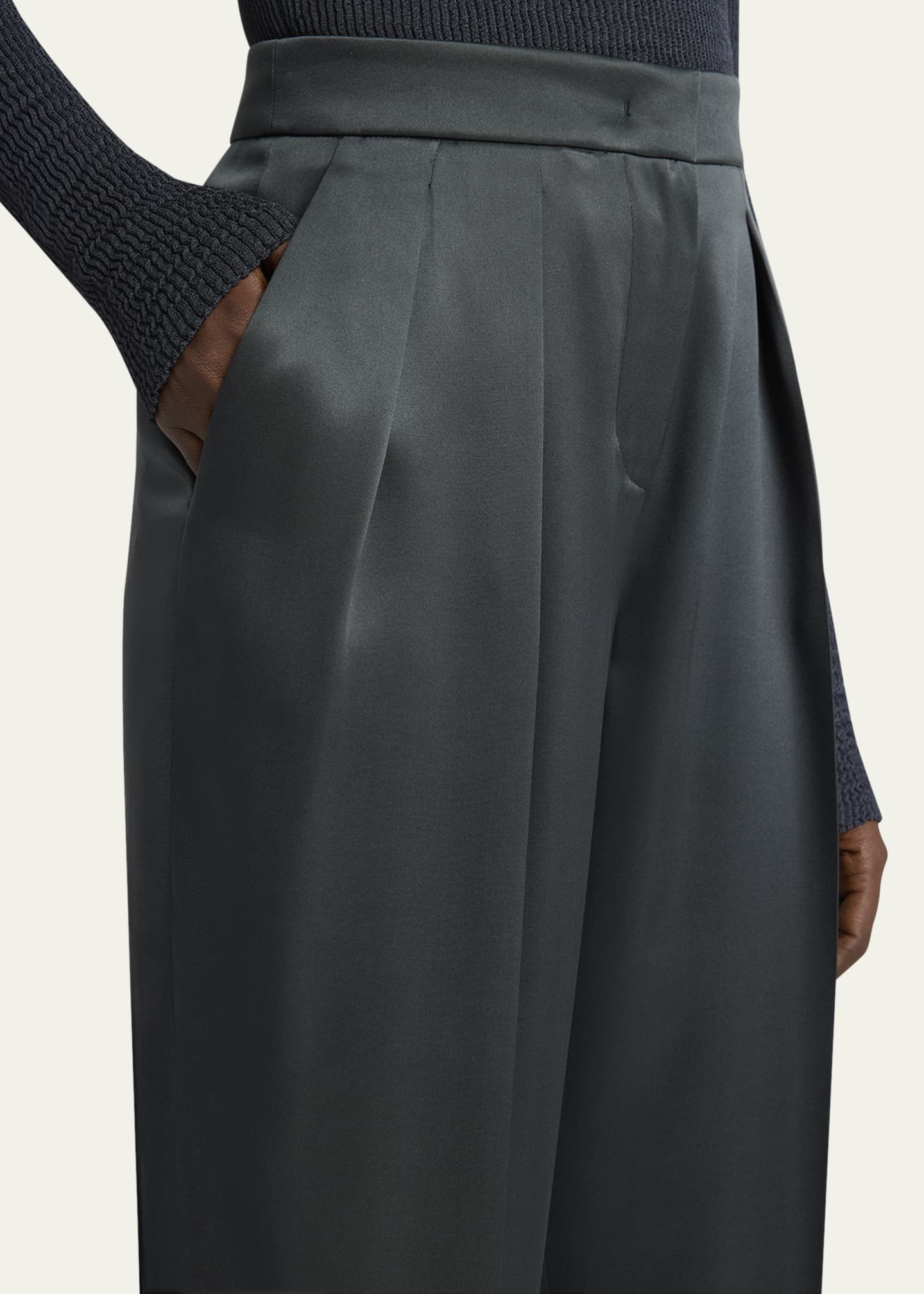 Giorgio Armani Silk Satin Pleated Straight-Leg Trousers Image 5 of 5