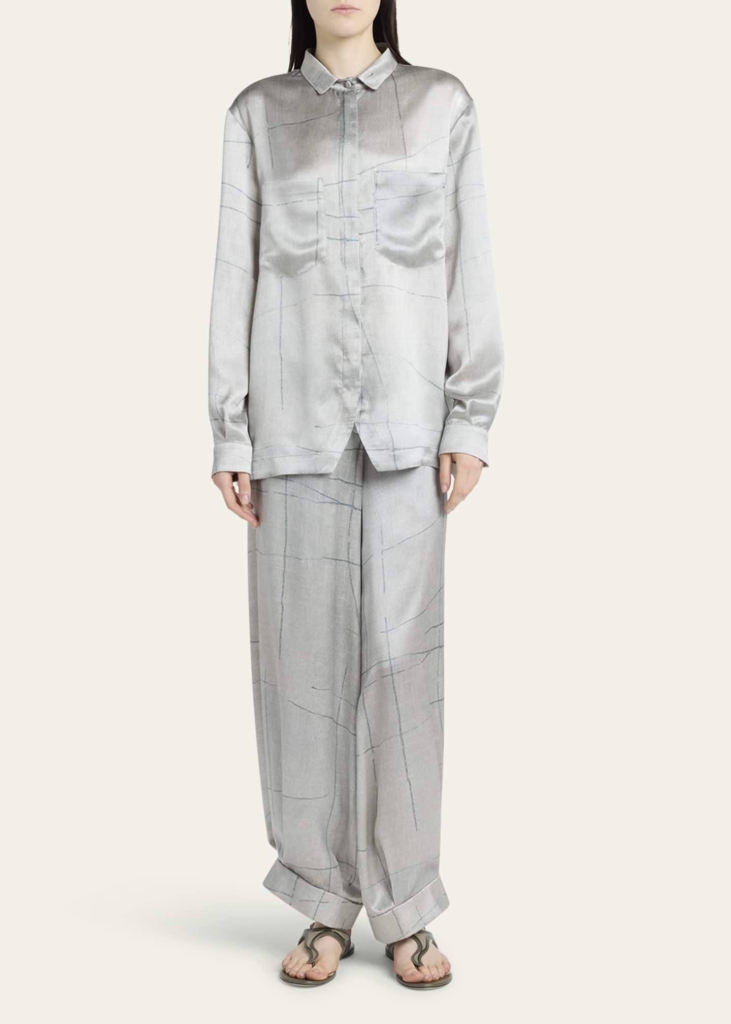 Giorgio Armani Check Satin Button Down Blouse Image 2 of 5