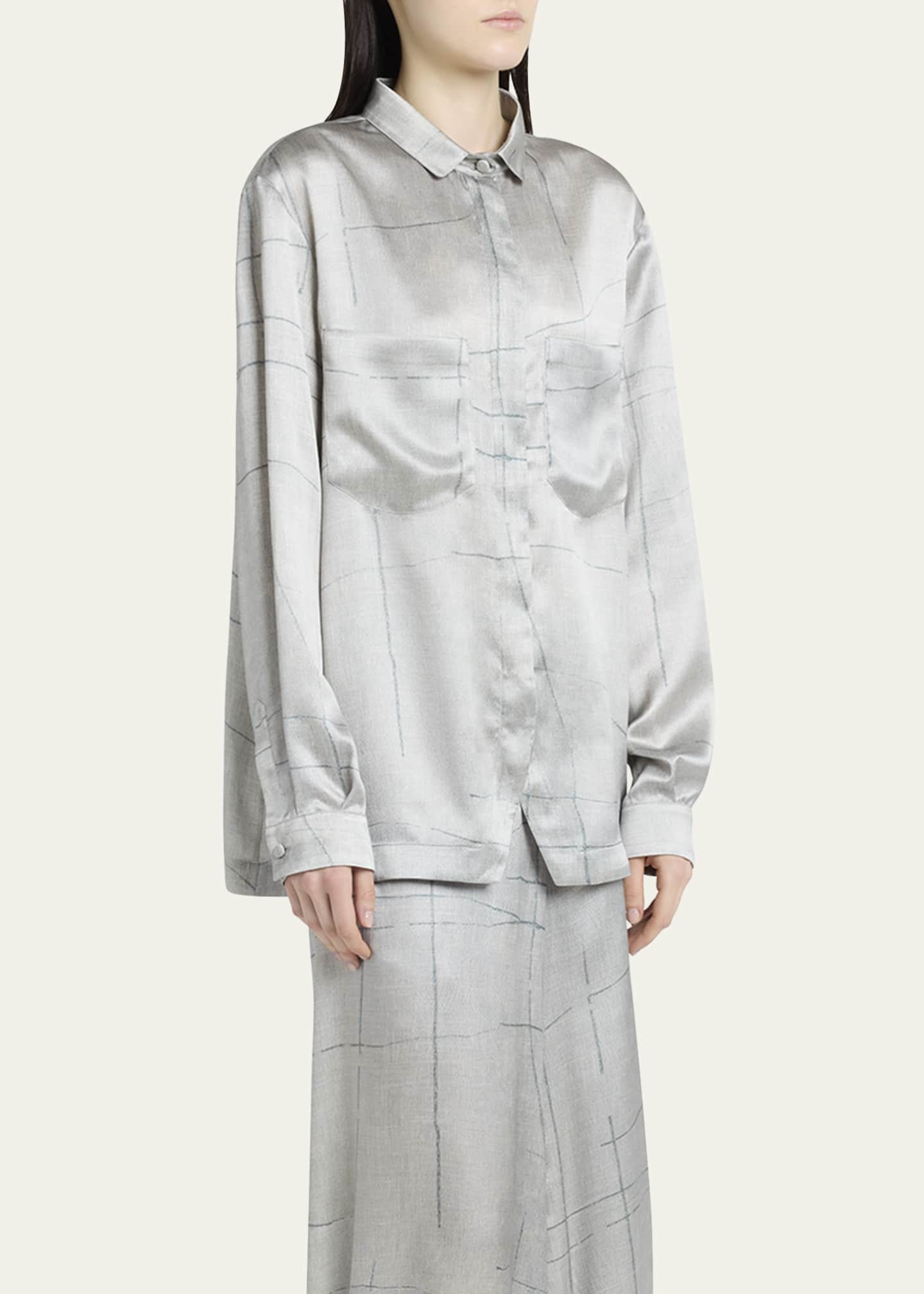 Giorgio Armani Check Satin Button Down Blouse Image 4 of 5