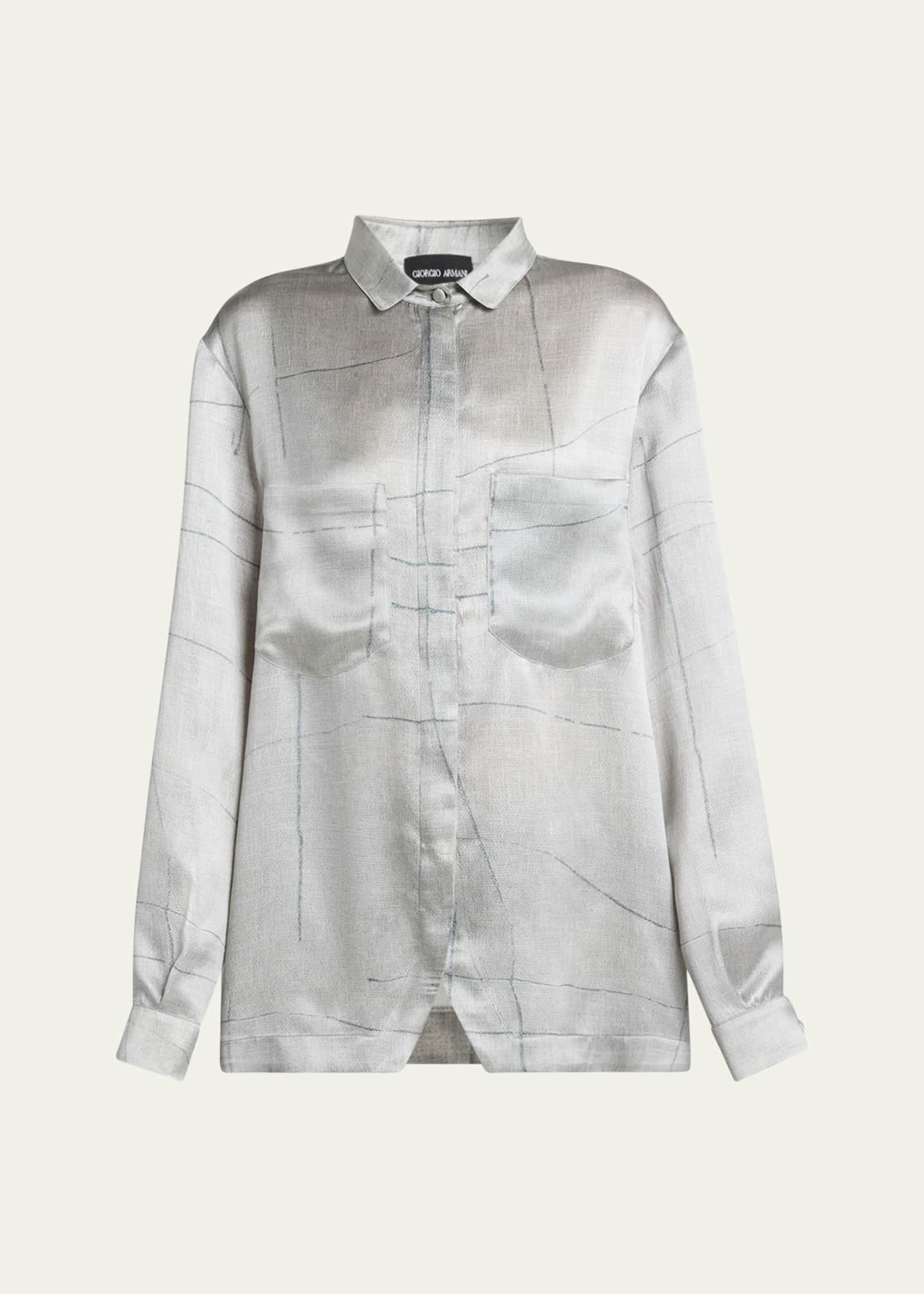 Giorgio Armani Check Satin Button Down Blouse Image 1 of 5