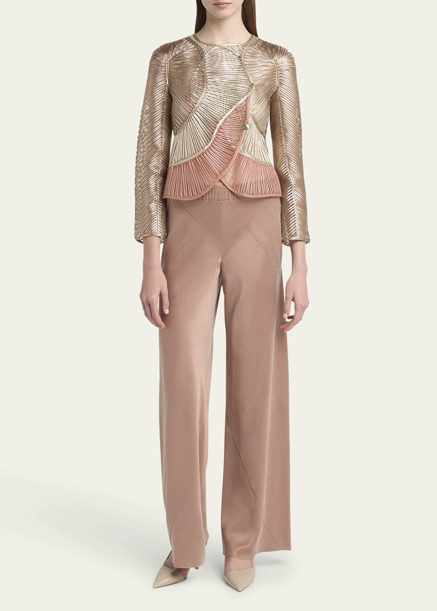 Giorgio Armani Metallic Soutache Two-Tone Leather Jacket Image 2 of 5
