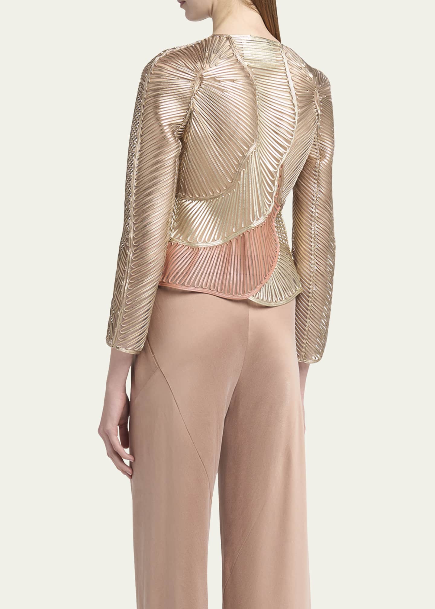 Giorgio Armani Metallic Soutache Two-Tone Leather Jacket Image 3 of 5