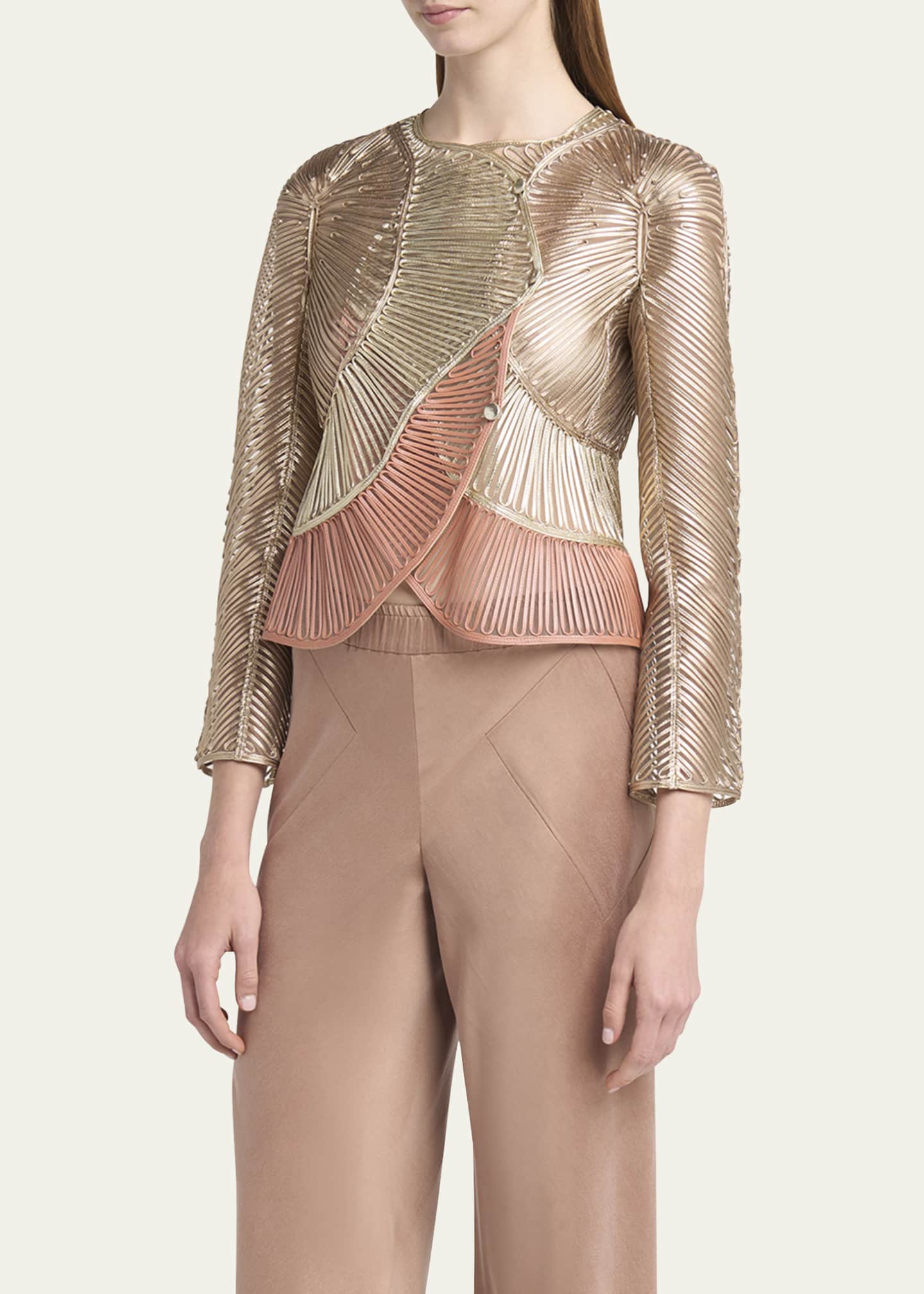 Giorgio Armani Metallic Soutache Two-Tone Leather Jacket Image 4 of 5