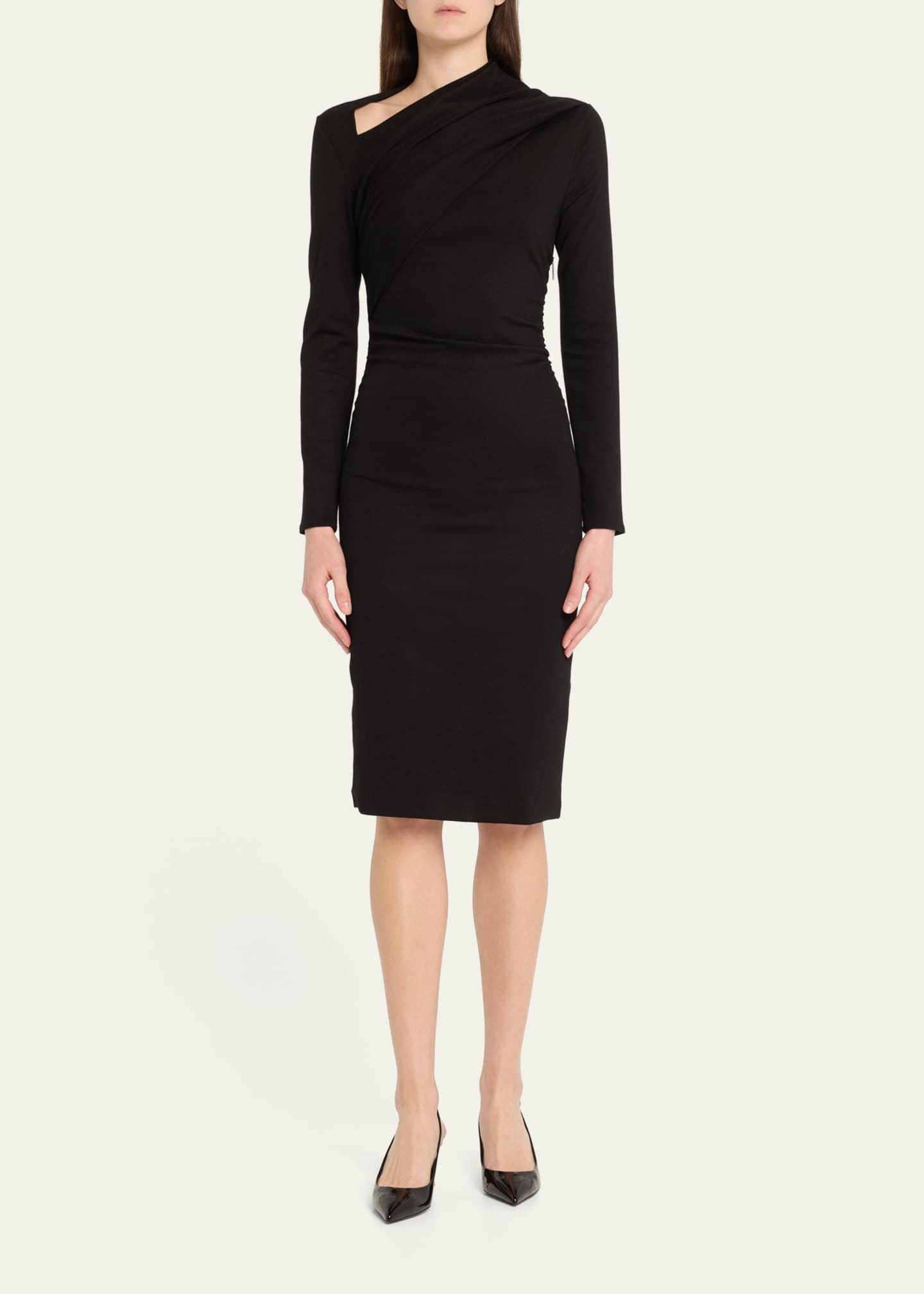 Giorgio Armani Asymmetric Long-Sleeve Jersey Dress Image 2 of 5
