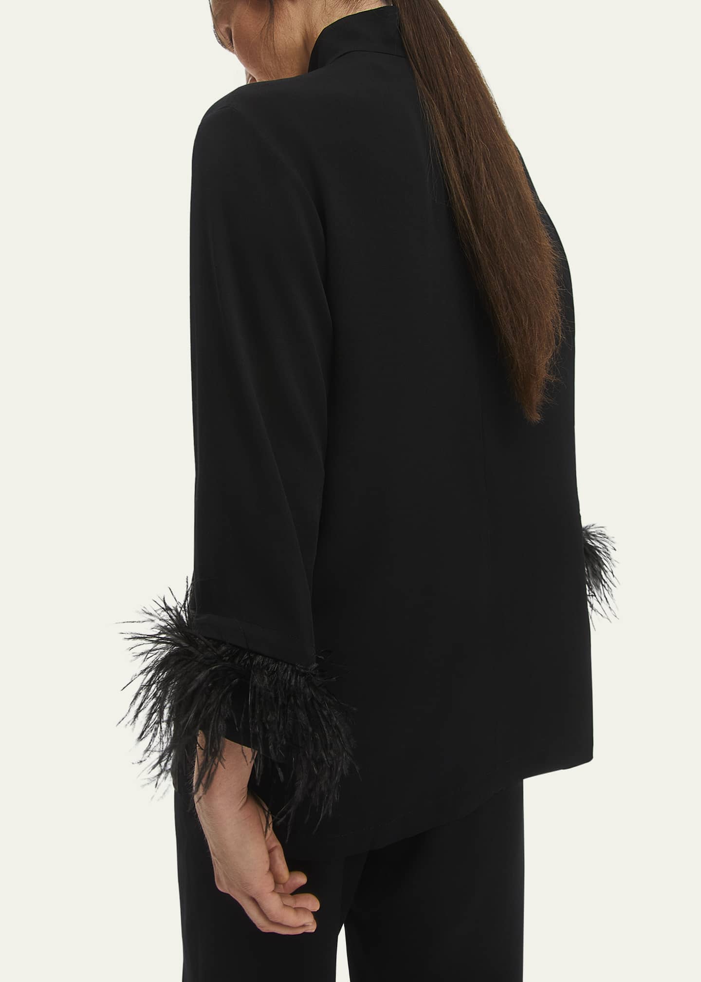 Sleeper Black Tie Cropped Feather-Trim Pajama Set Image 3 of 3