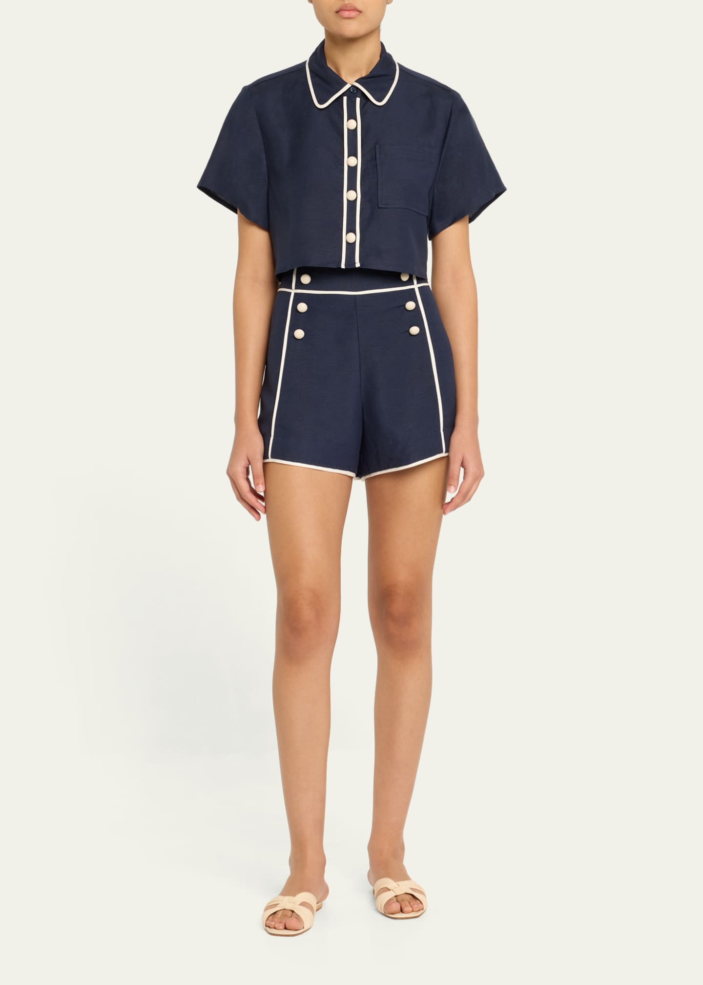 SIMKHAI Solange Short-Sleeve Cropped Shirt Image 2 of 5
