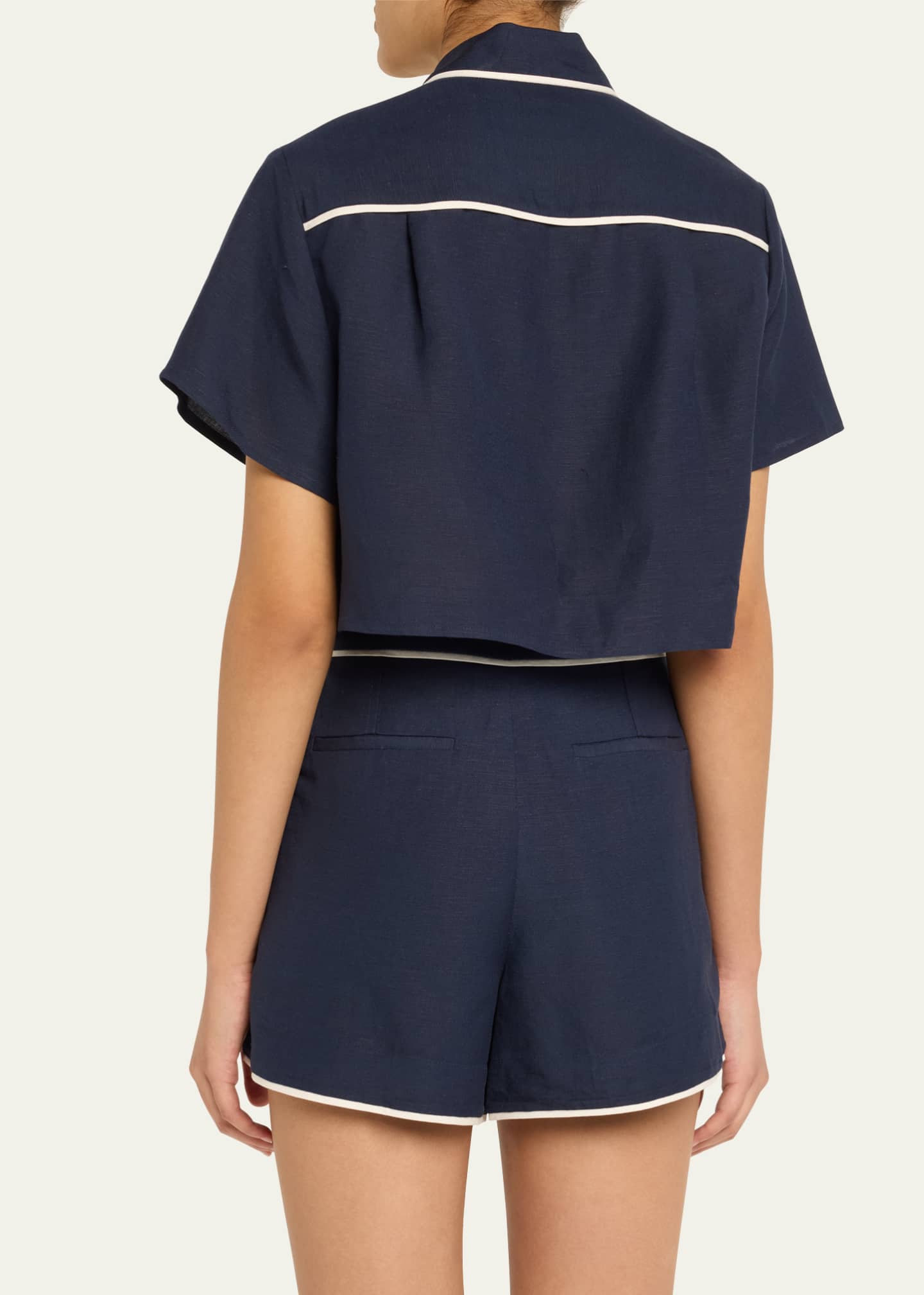 SIMKHAI Solange Short-Sleeve Cropped Shirt Image 3 of 5