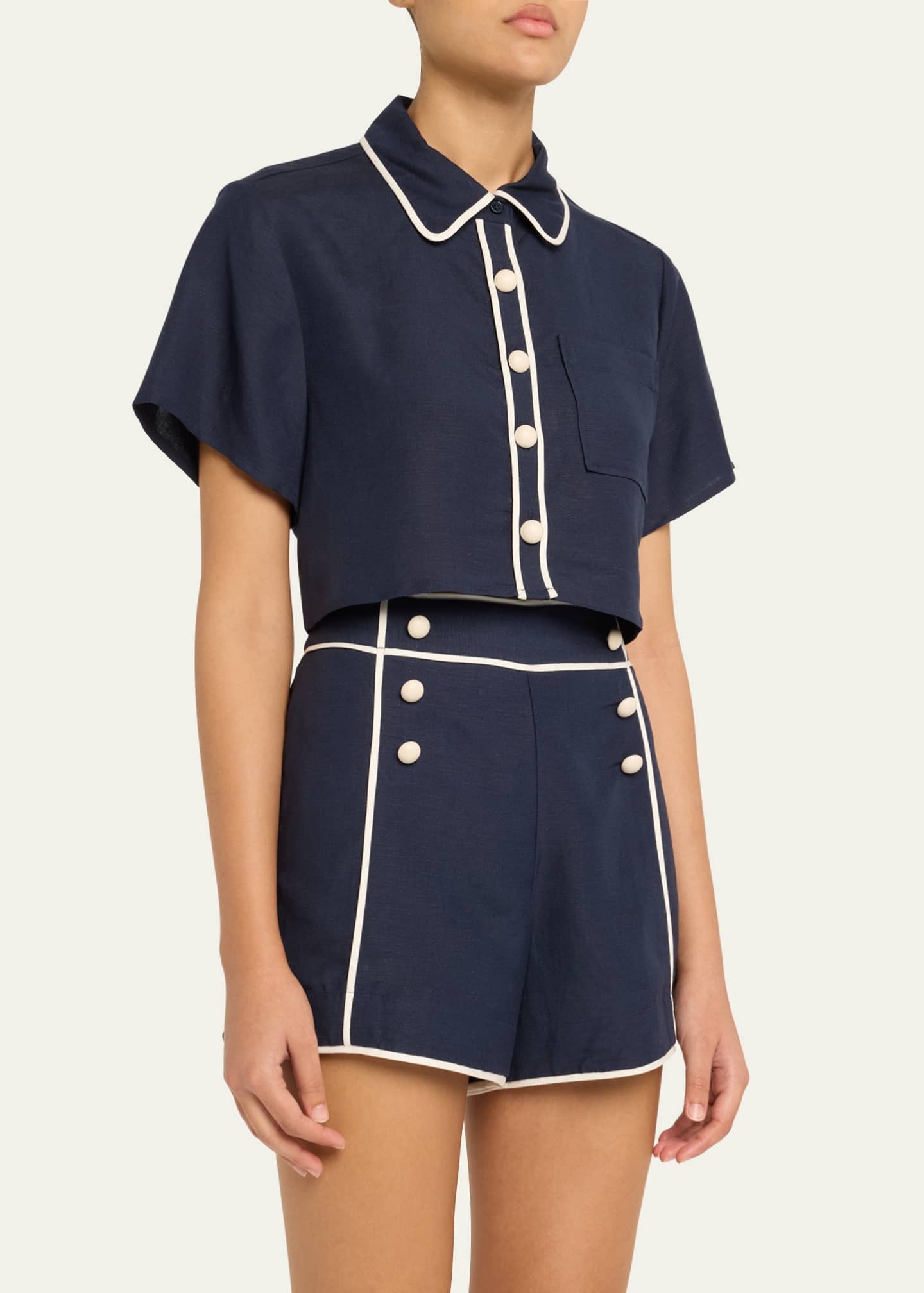 SIMKHAI Solange Short-Sleeve Cropped Shirt Image 4 of 5