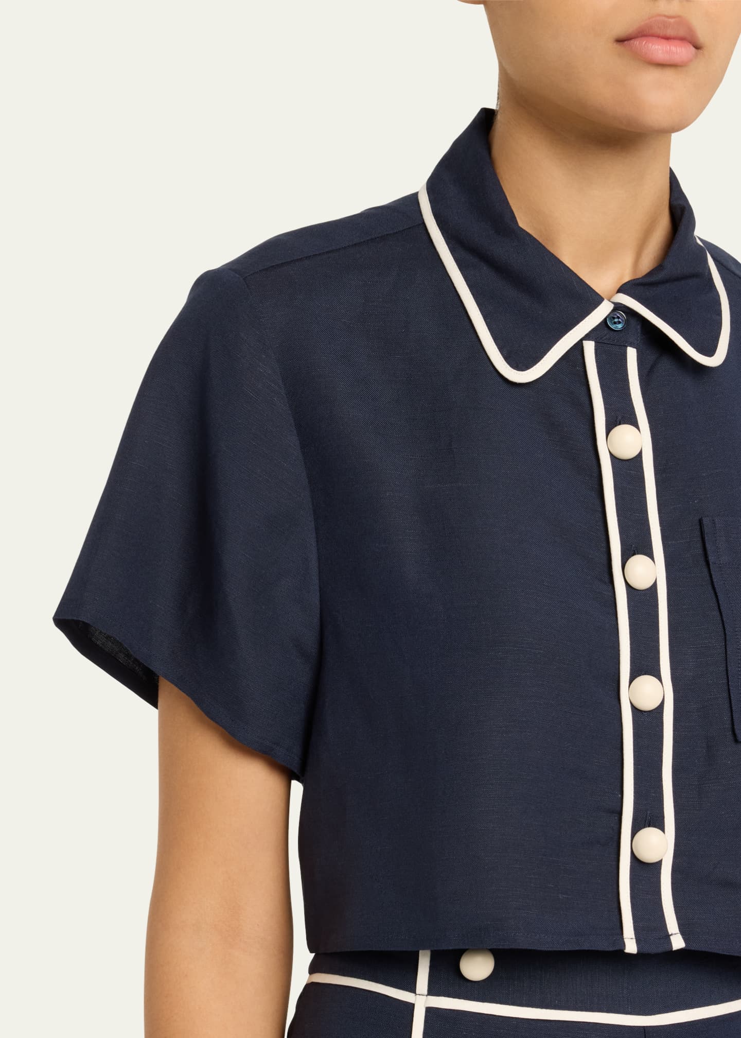 SIMKHAI Solange Short-Sleeve Cropped Shirt Image 5 of 5