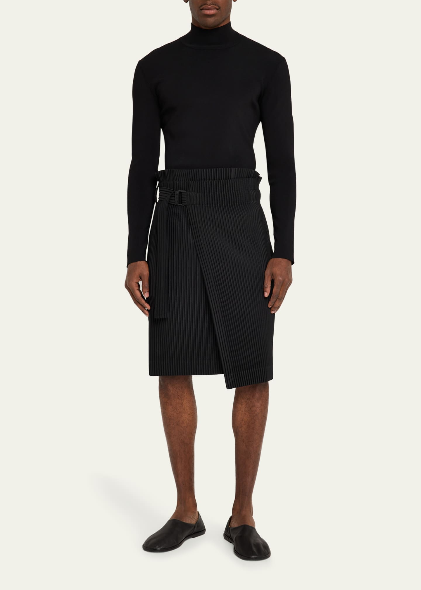 Homme Plisse Issey Miyake Men's Pleated Wrap Skirt Image 2 of 5