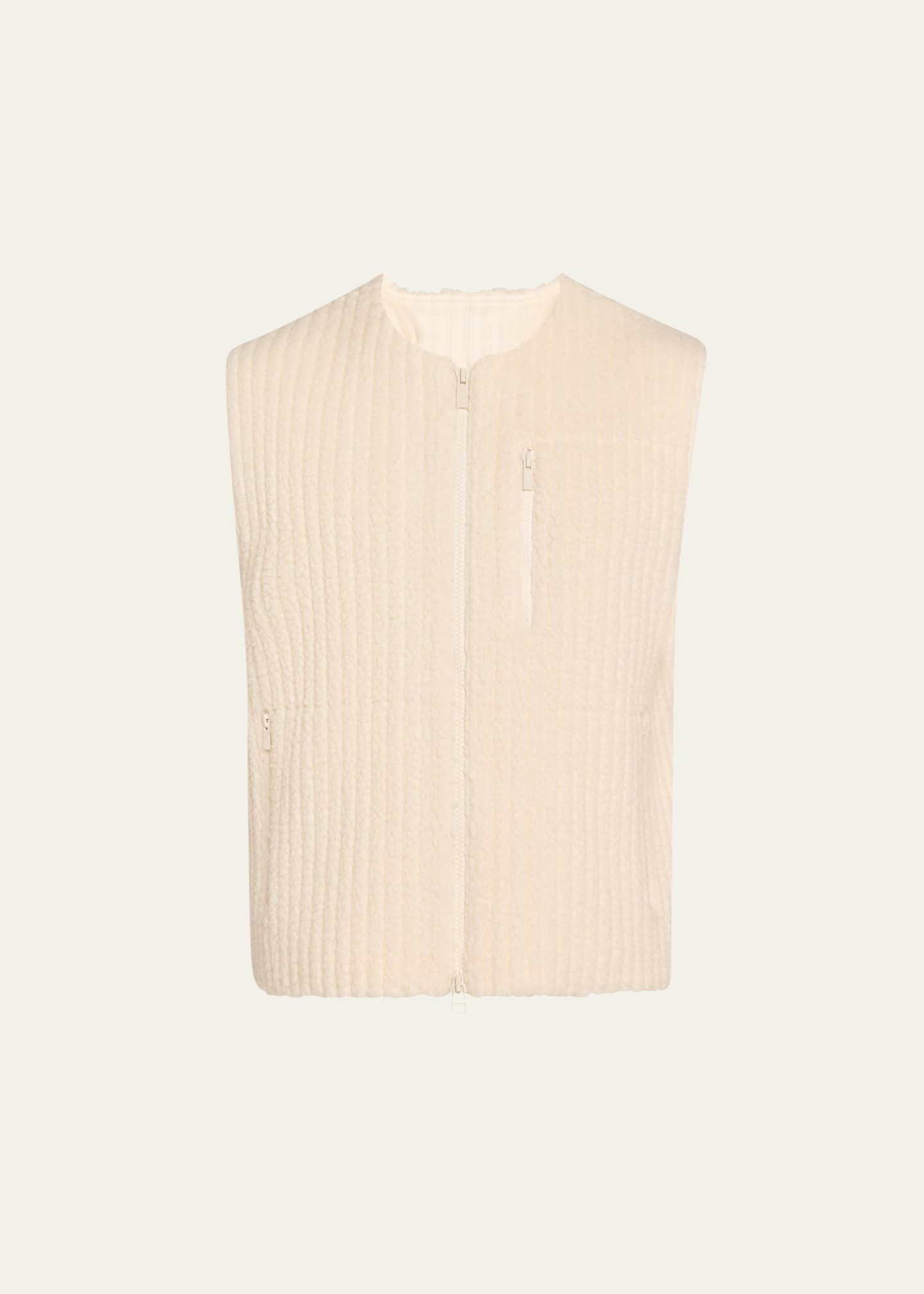 Homme Plisse Issey Miyake Men's Pleated Sherpa Zip Vest Image 1 of 5