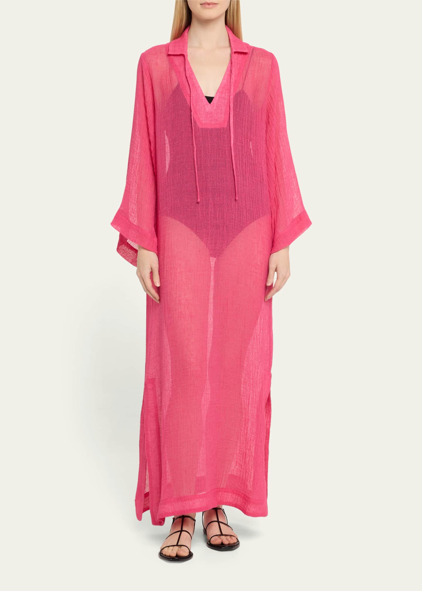 Lisa Marie Fernandez Linen-Blend Tunic Caftan Image 2 of 5