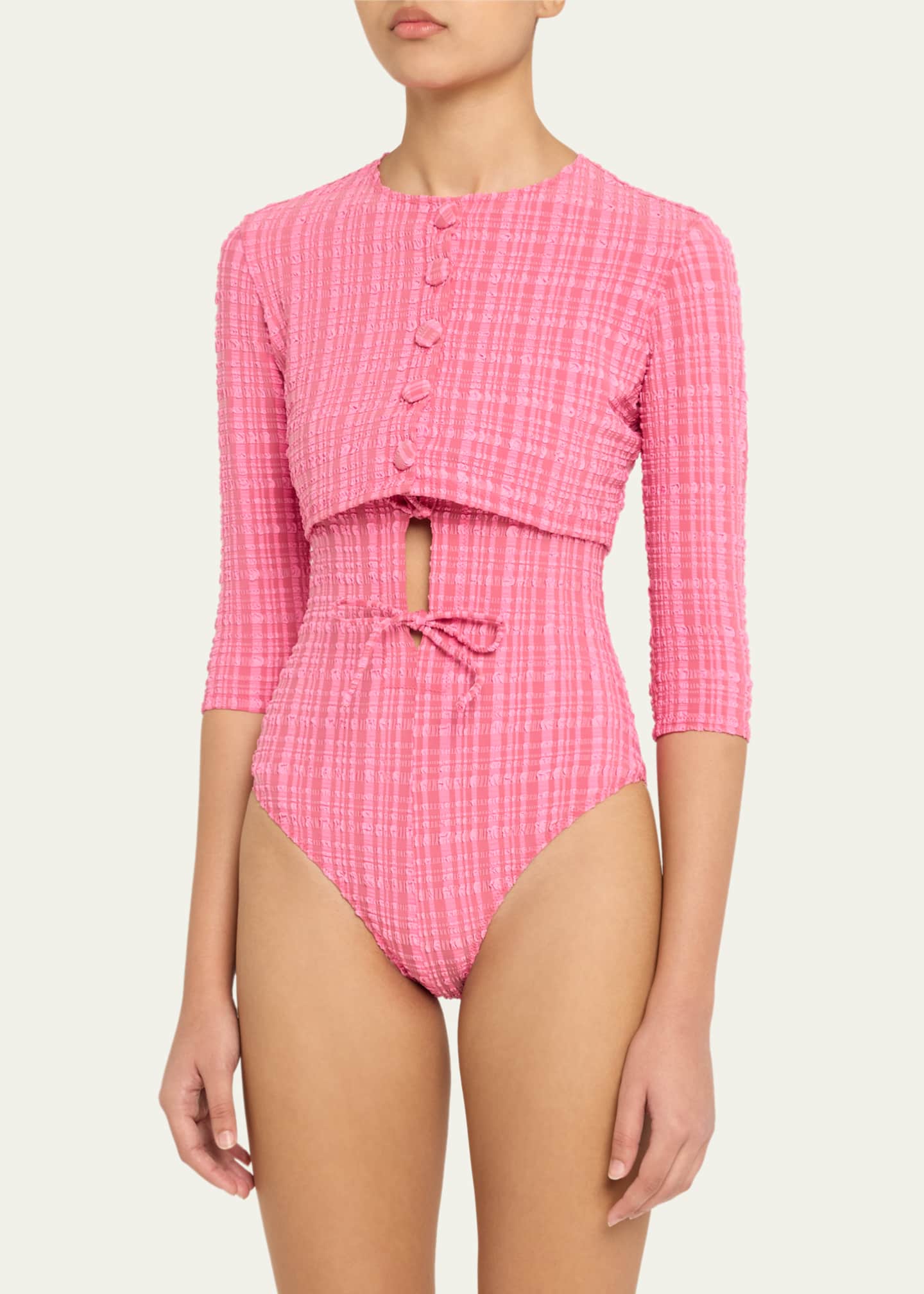Striped Seersucker Cropped Swim Cardigan