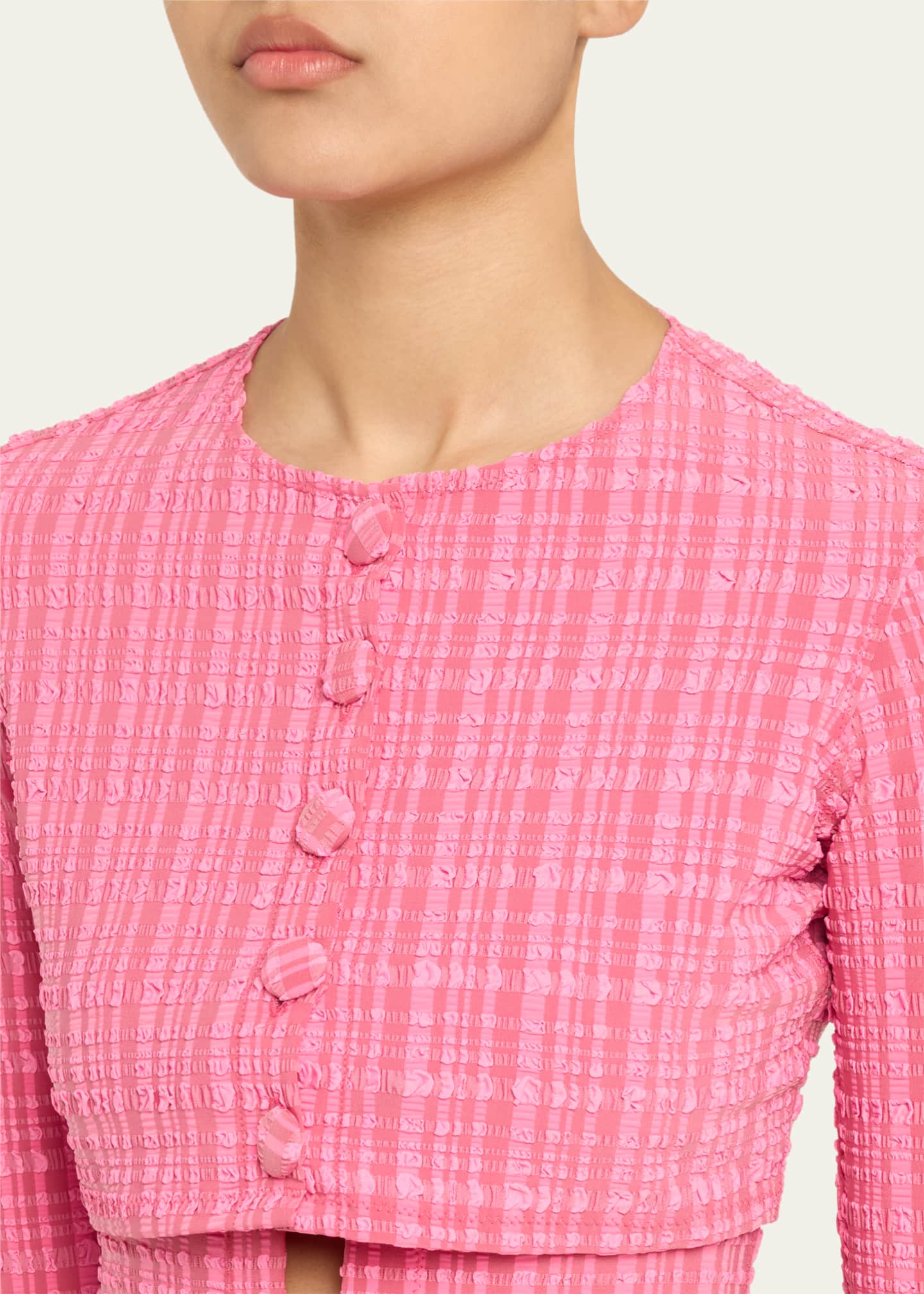 Striped Seersucker Cropped Swim Cardigan