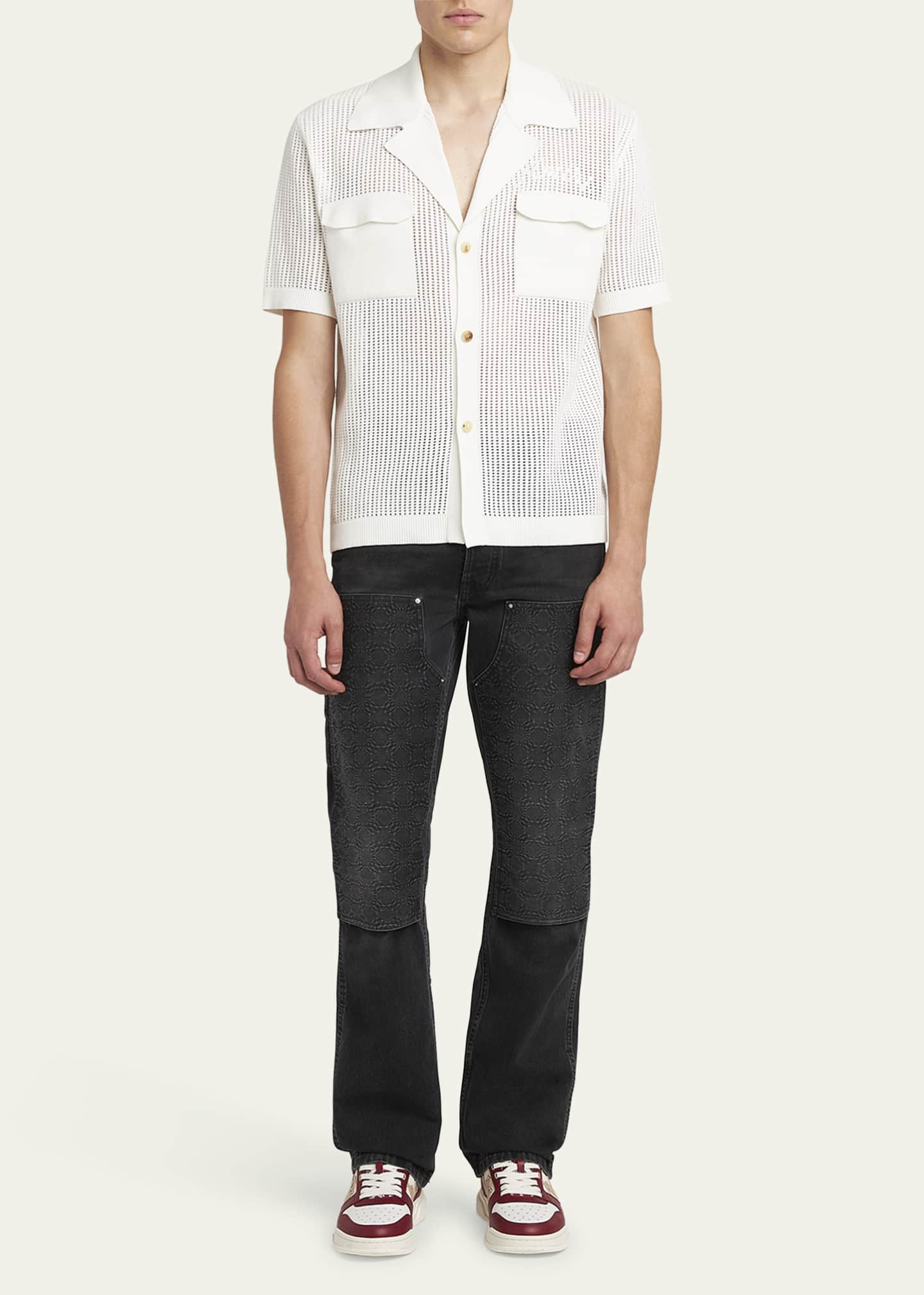 Amiri Men's Mesh Knit Camp Shirt Image 2 of 5