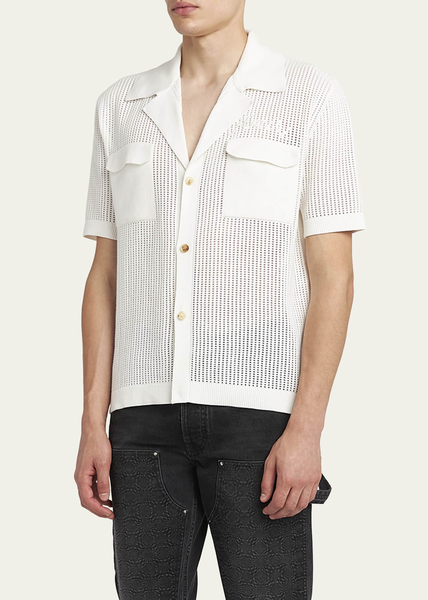 Amiri Men's Mesh Knit Camp Shirt Image 4 of 5