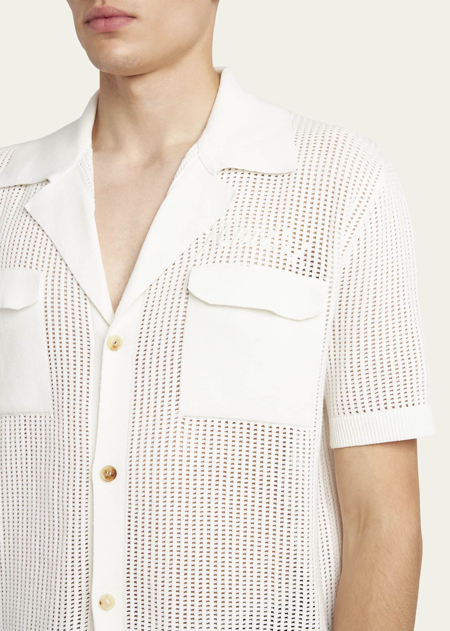 Amiri Men's Mesh Knit Camp Shirt Image 5 of 5