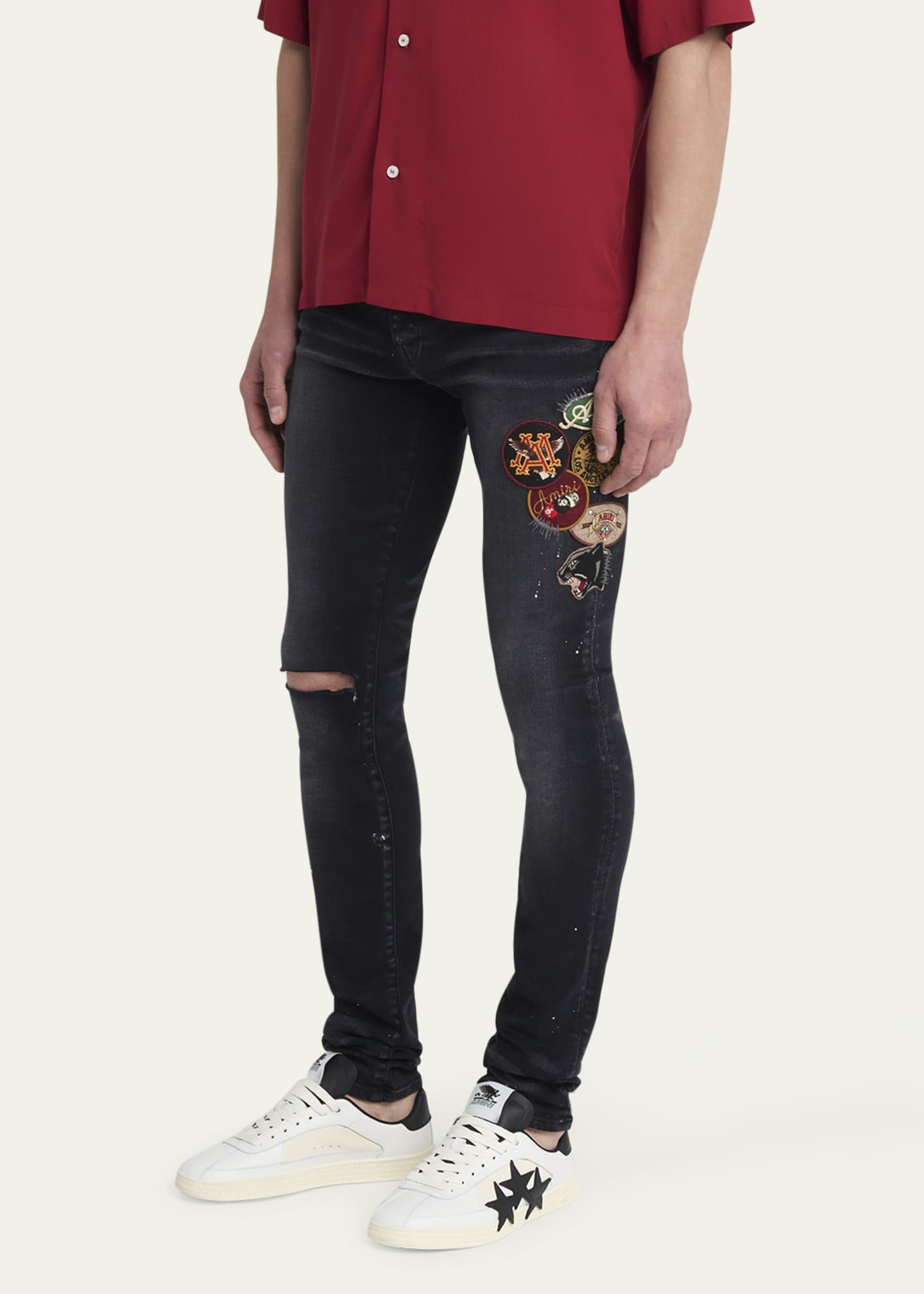 Amiri Men's Aged Vintage Patch Skinny Jeans Image 4 of 5