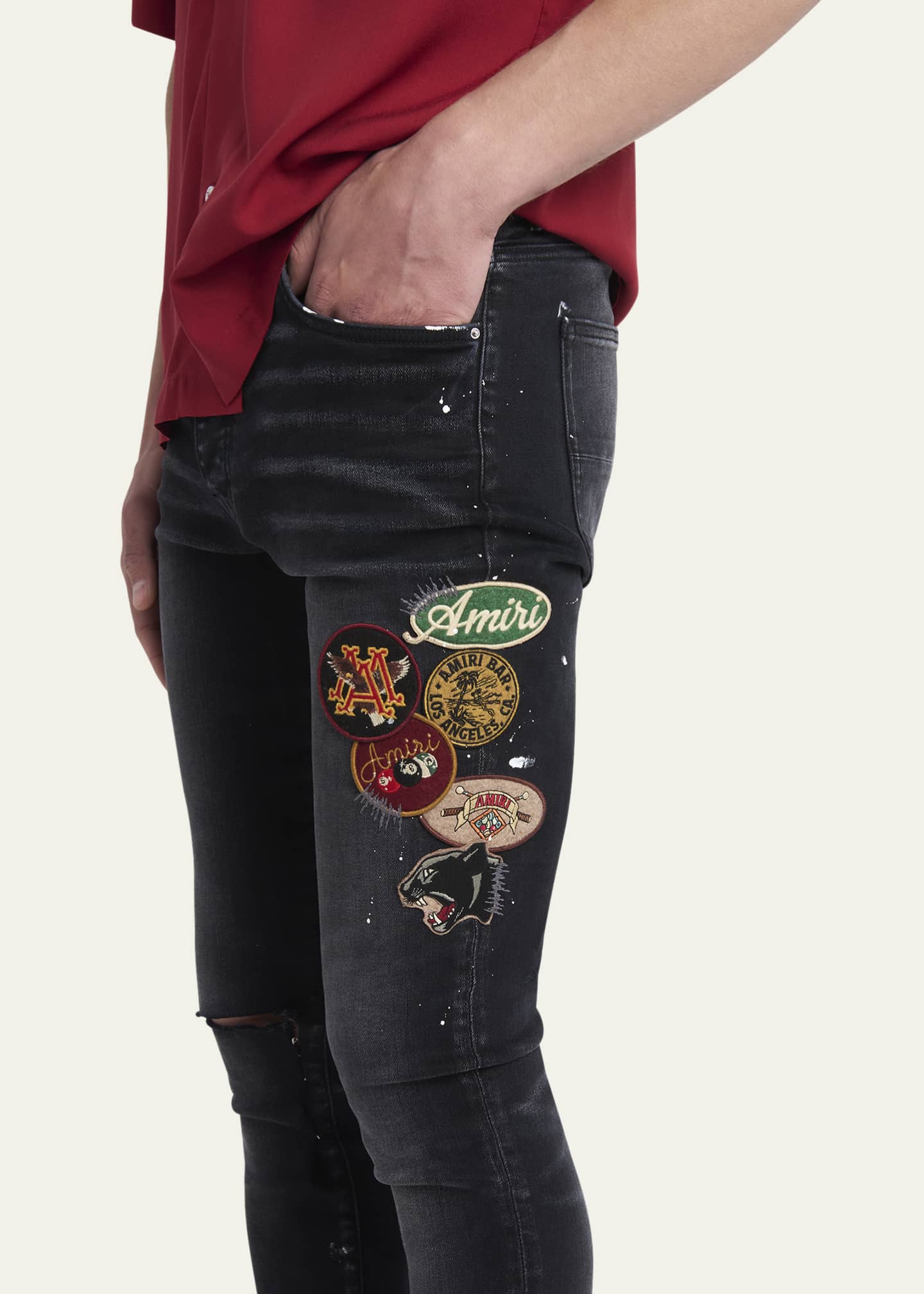 Amiri Men's Aged Vintage Patch Skinny Jeans Image 5 of 5