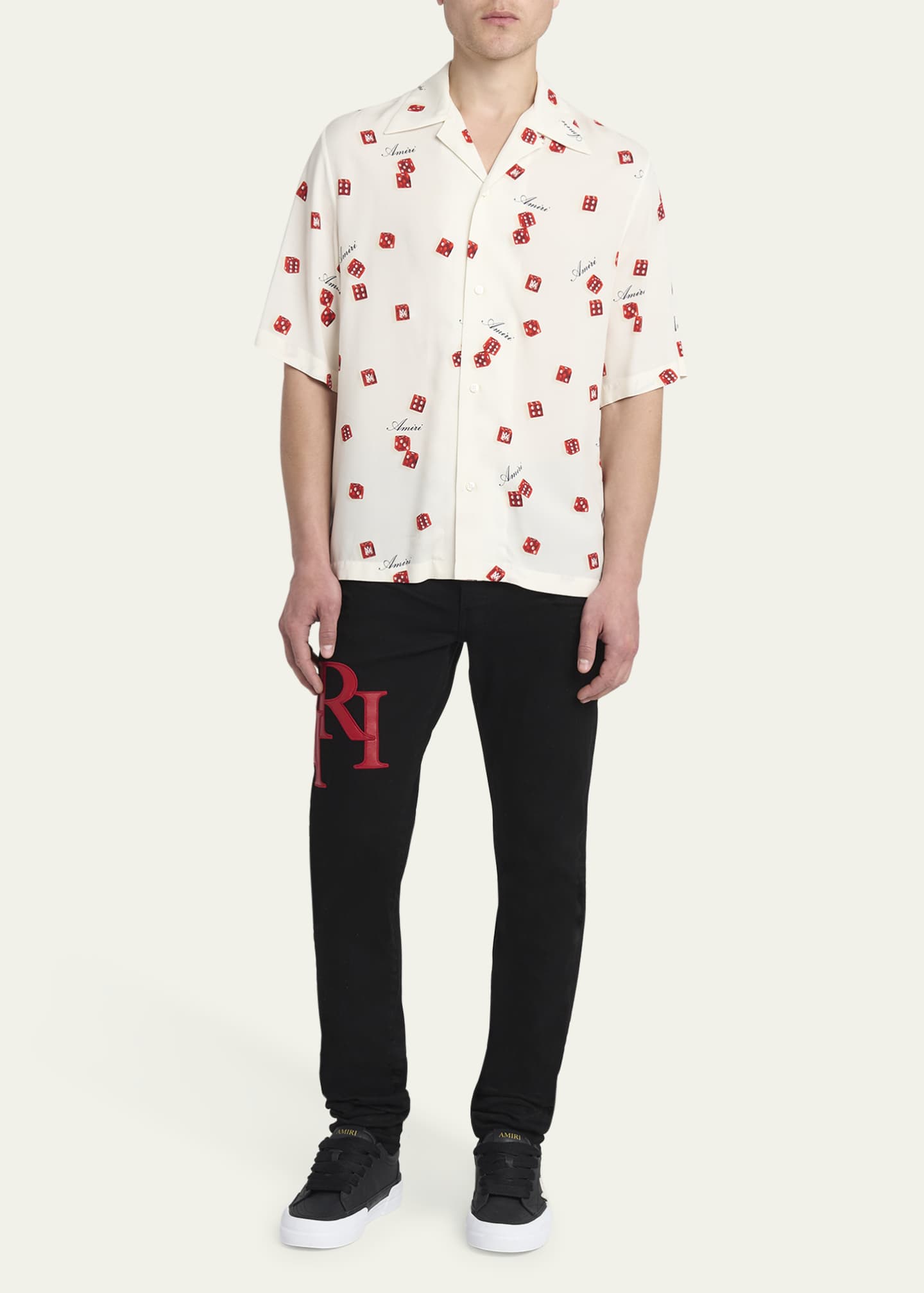 Amiri Men's Staggered Leather Logo Skinny Jeans Image 2 of 5