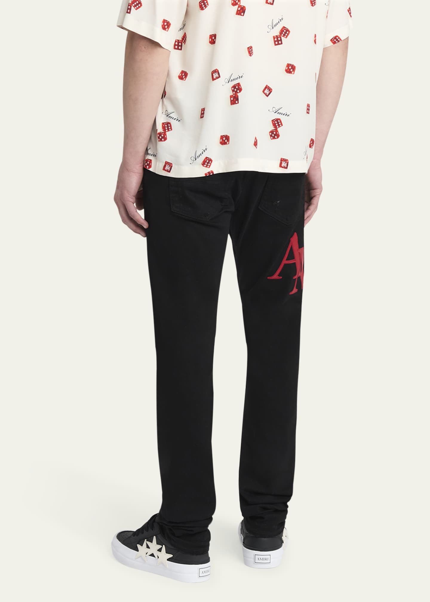 Amiri Men's Staggered Leather Logo Skinny Jeans Image 3 of 5
