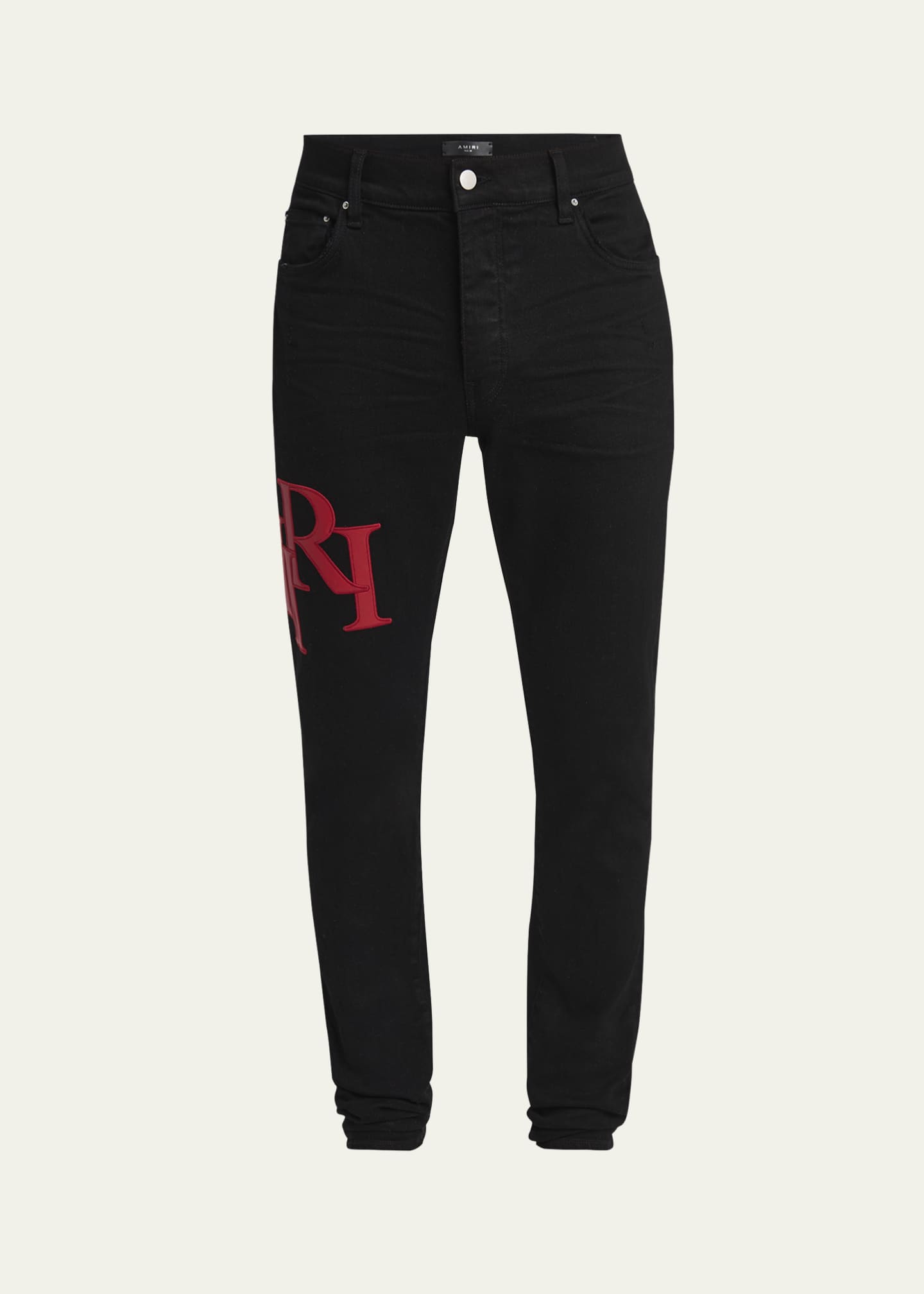 Amiri Men's Staggered Leather Logo Skinny Jeans Image 1 of 5