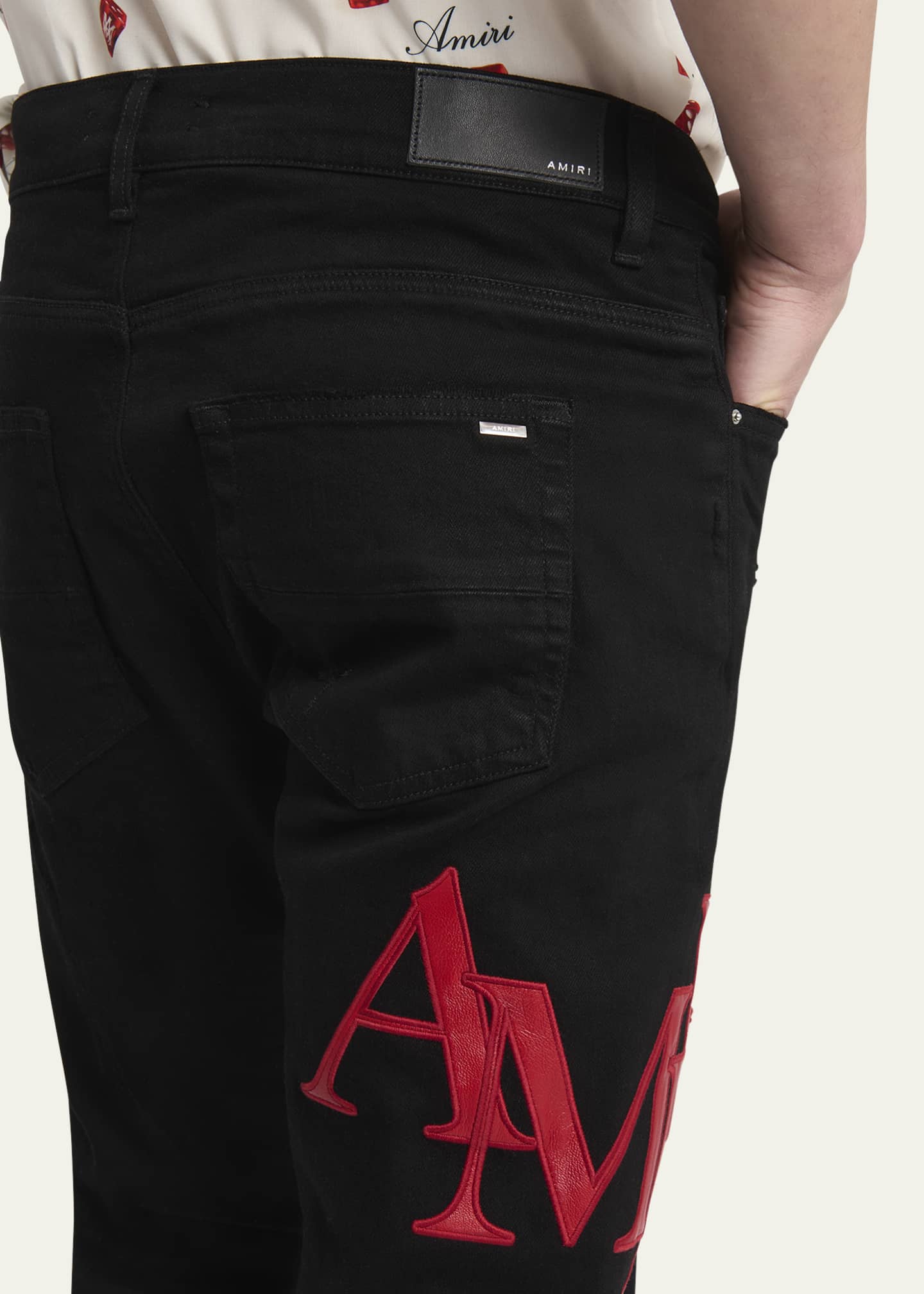 Amiri Men's Staggered Leather Logo Skinny Jeans Image 5 of 5