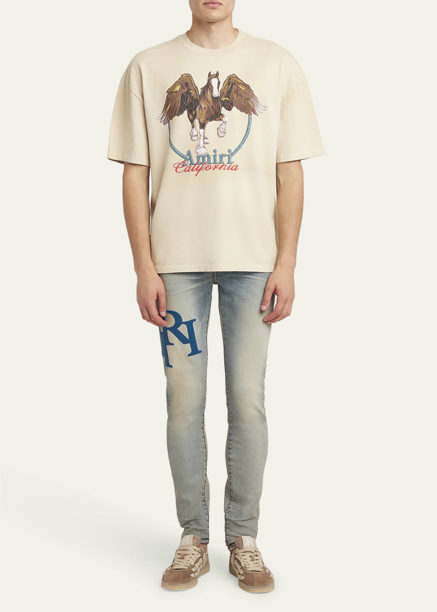 Amiri Men's Staggered Leather Logo Skinny Jeans Image 2 of 5