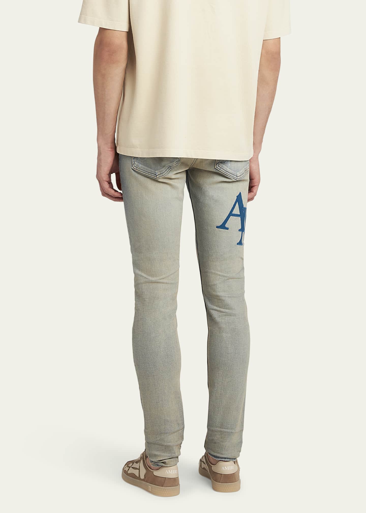 Amiri Men's Staggered Leather Logo Skinny Jeans Image 3 of 5