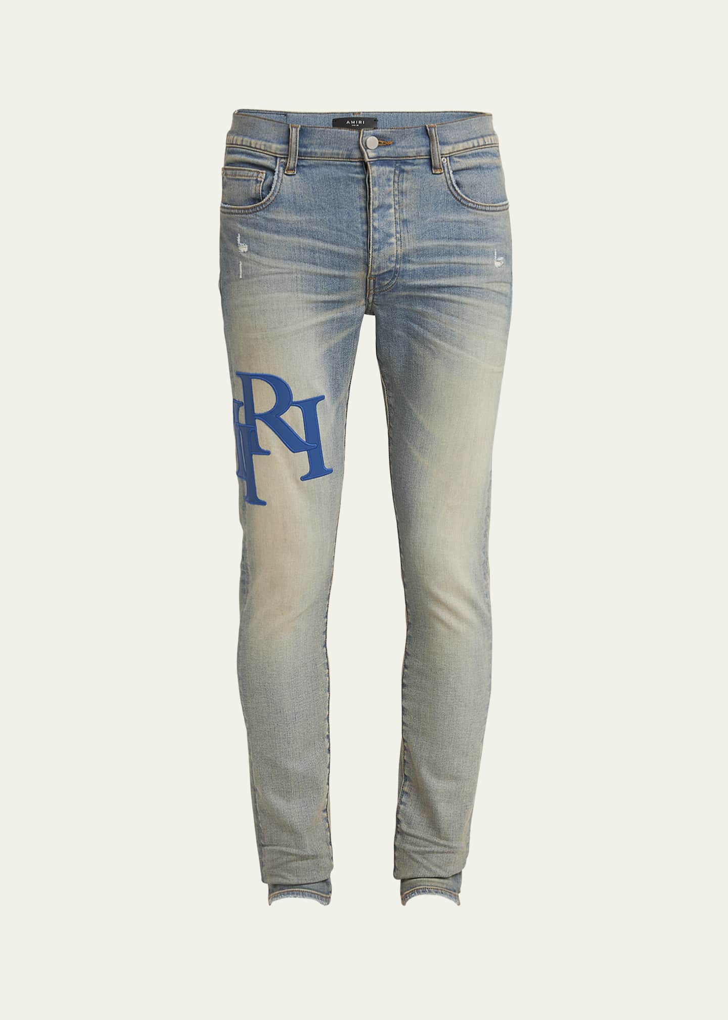 Amiri Men's Staggered Leather Logo Skinny Jeans Image 1 of 5