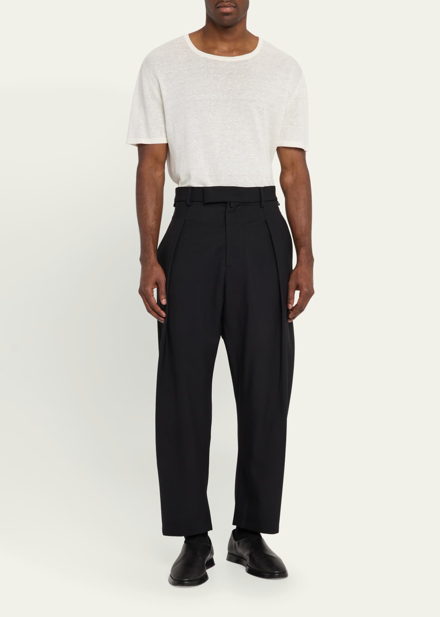 MORDECAI Men's Pleated Back-Stripe Wool Trousers Image 2 of 5
