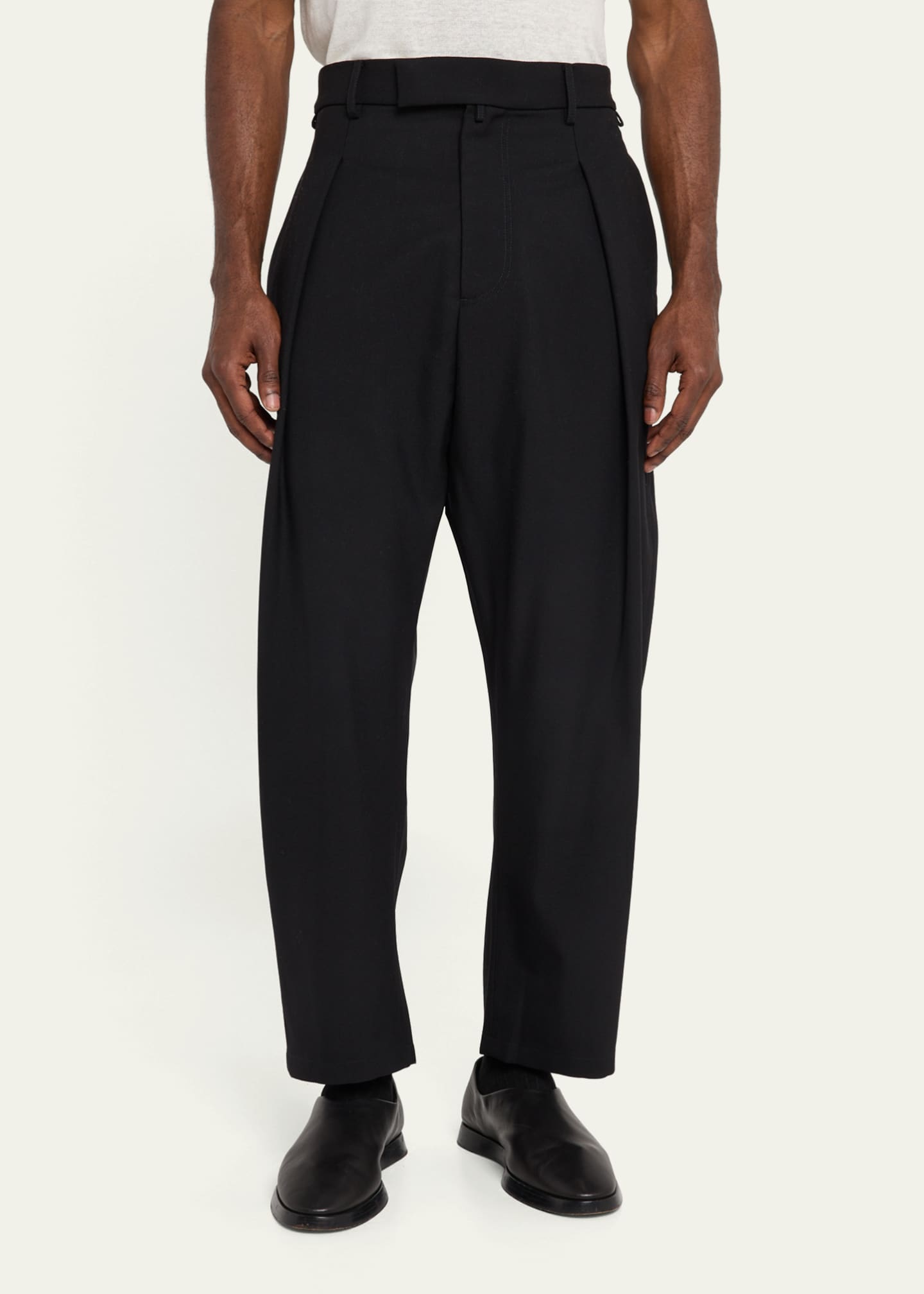 MORDECAI Men's Pleated Back-Stripe Wool Trousers Image 4 of 5