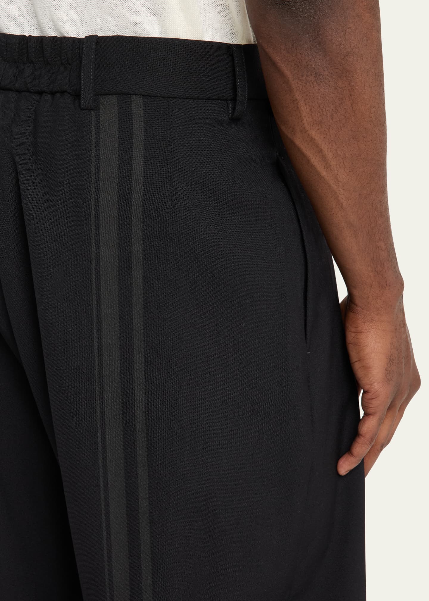 MORDECAI Men's Pleated Back-Stripe Wool Trousers Image 5 of 5