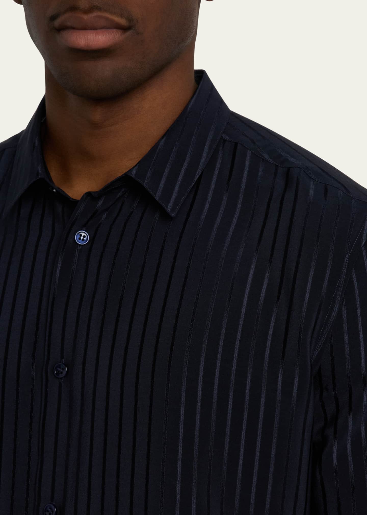 Saint Laurent Men's Tonal Stripe Button-Down Shirt, Blue, Men's, 16.5, Shirts Tops Casual Button Down Shirts