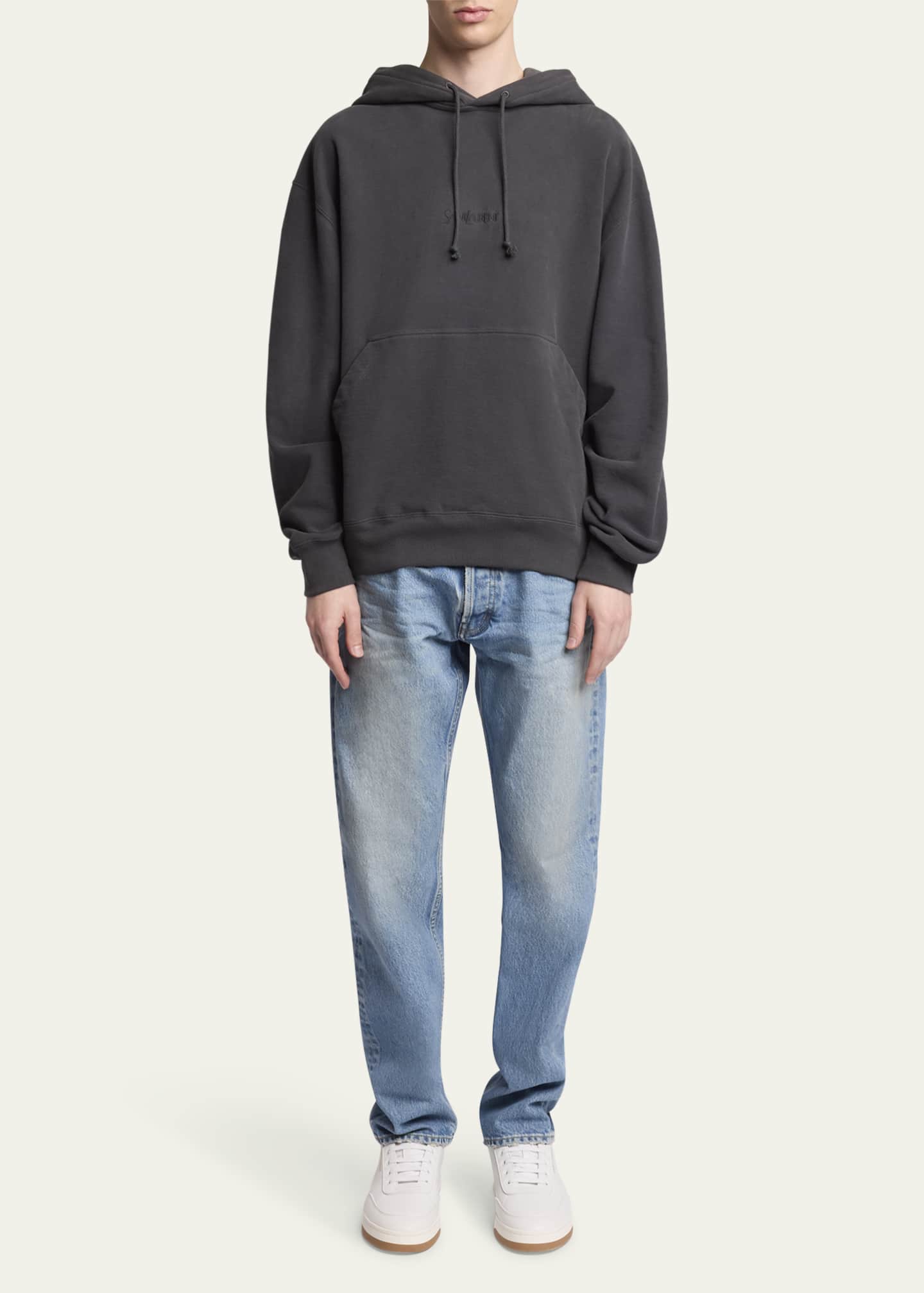 Saint Laurent Men's Fleece Tonal Logo Hoodie Image 2 of 5