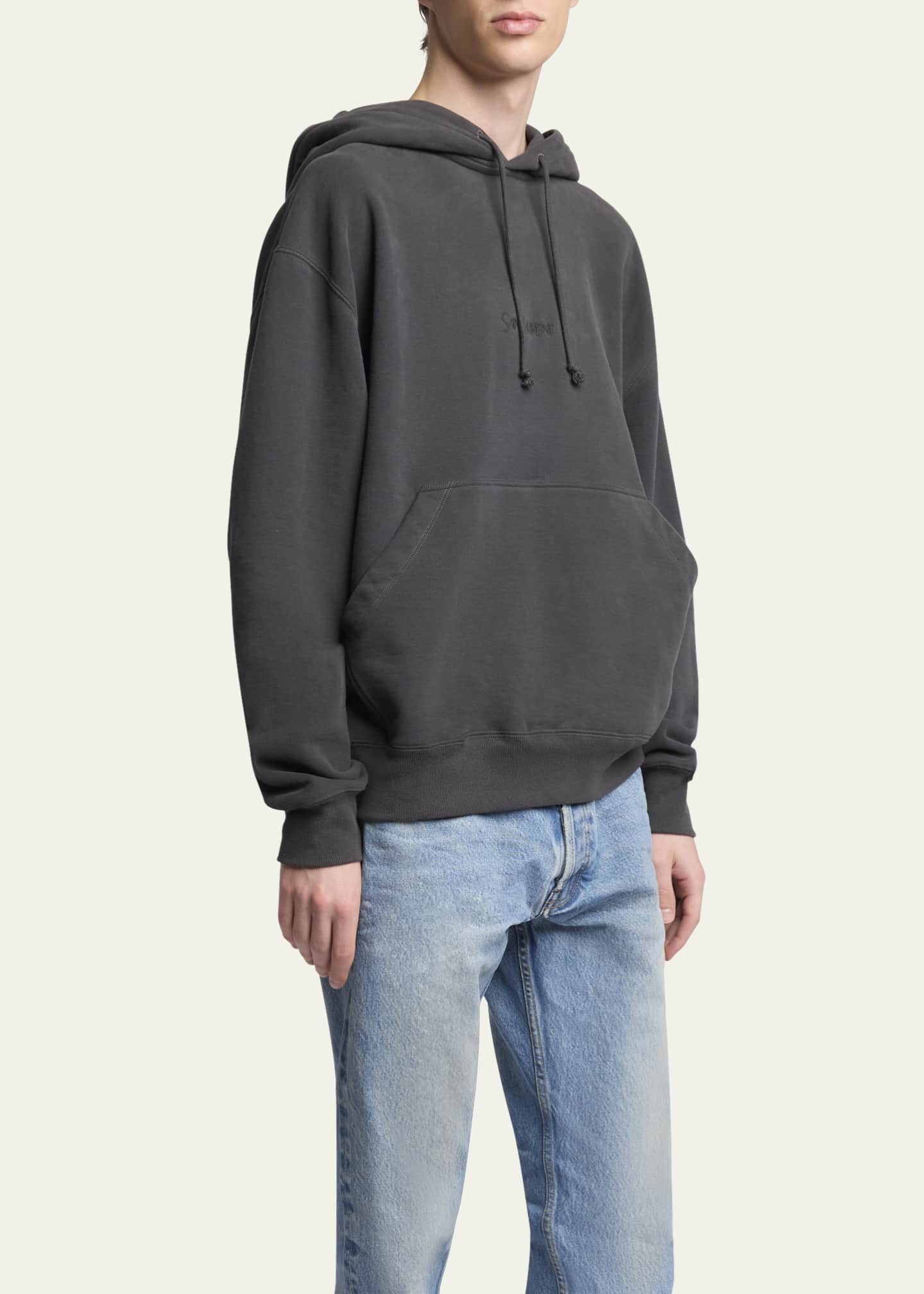 Saint Laurent Men's Fleece Tonal Logo Hoodie Image 4 of 5