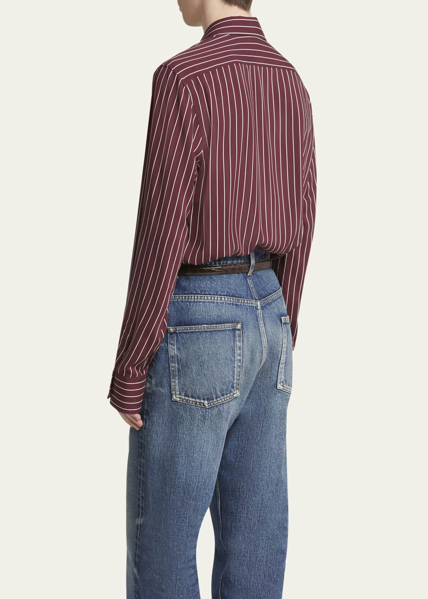 Saint Laurent Men's Vertical Stripe Silk Sport Shirt Image 3 of 5