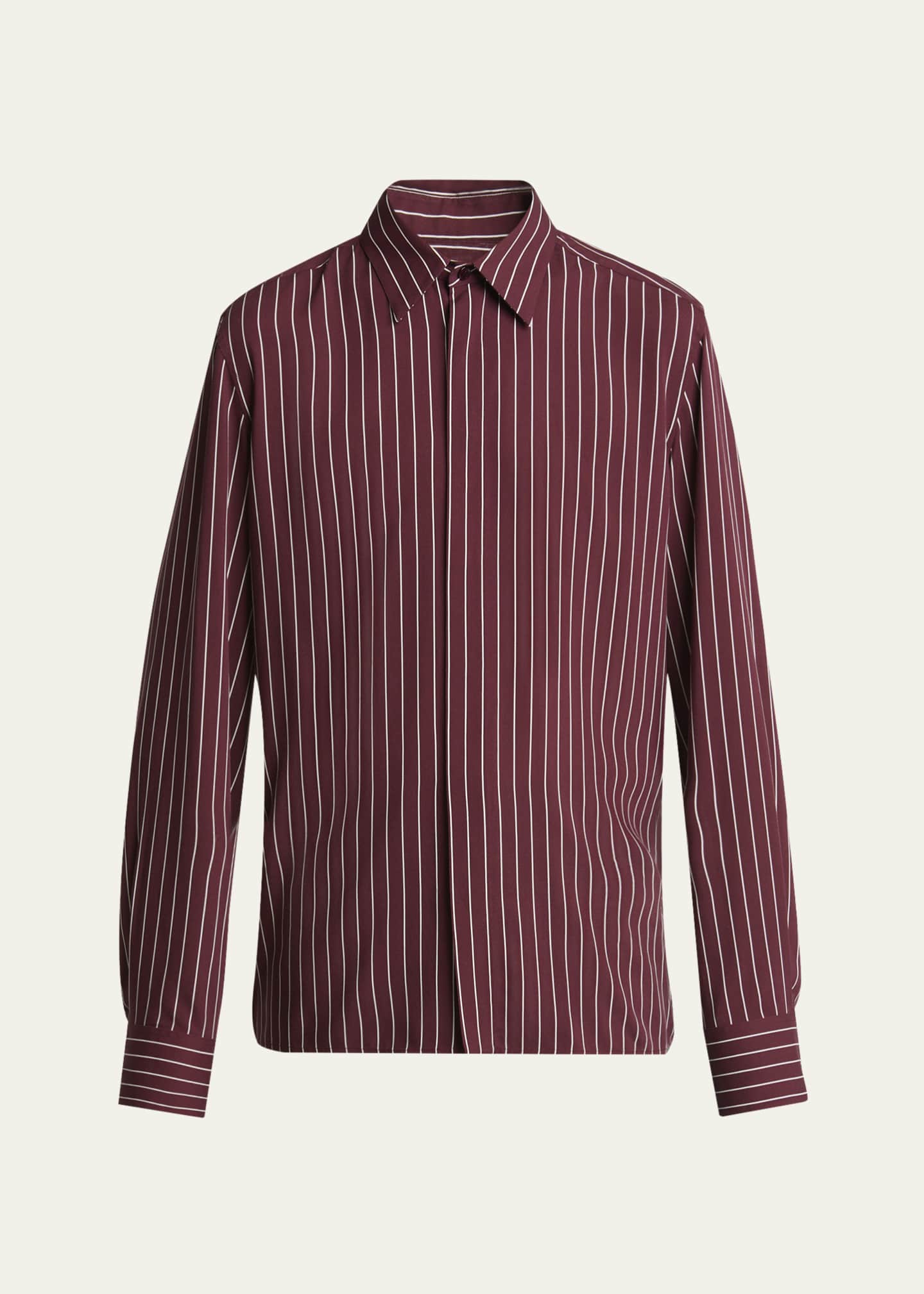 Saint Laurent Men's Vertical Stripe Silk Sport Shirt Image 1 of 5