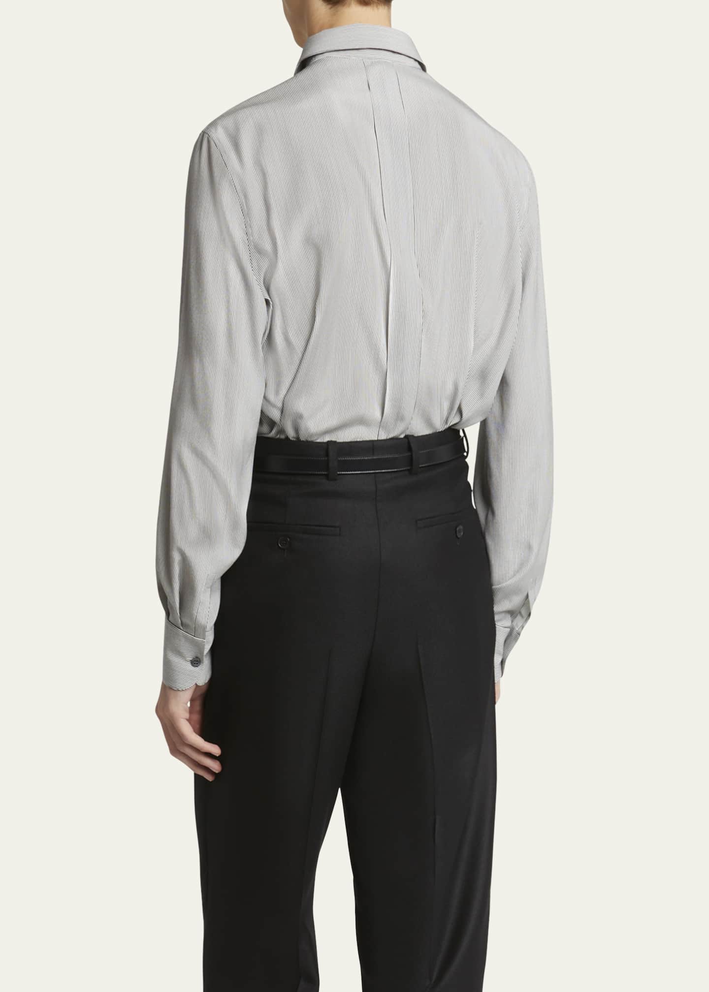 Saint Laurent Men's Micro-Striped Silk Sport Shirt Image 3 of 5