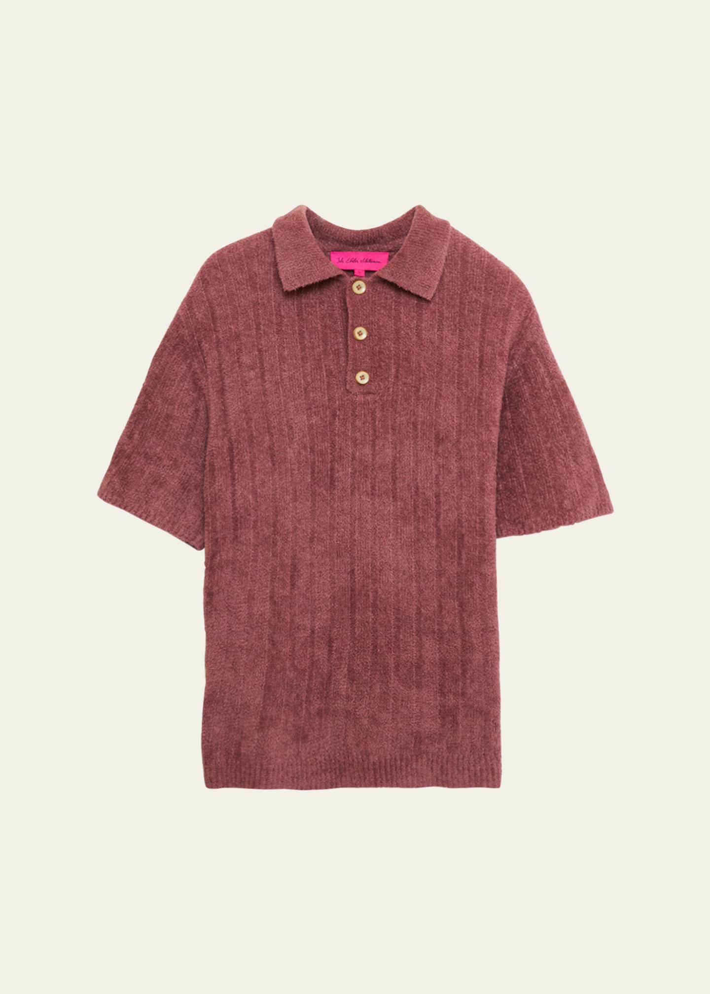 The Elder Statesman Men's Chenille Ribbed Polo Shirt