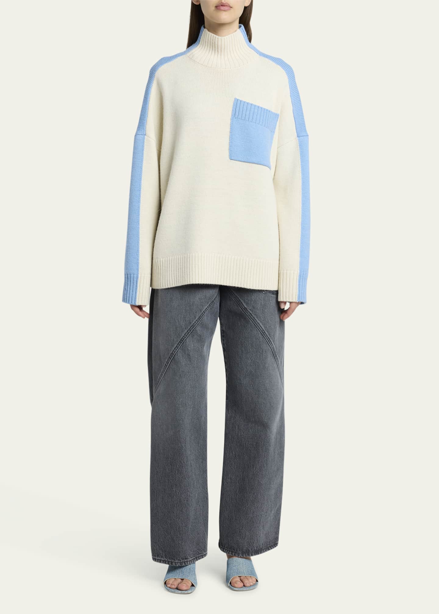 JW Anderson Two Tone Patch Pocket Wool Sweater - Bergdorf