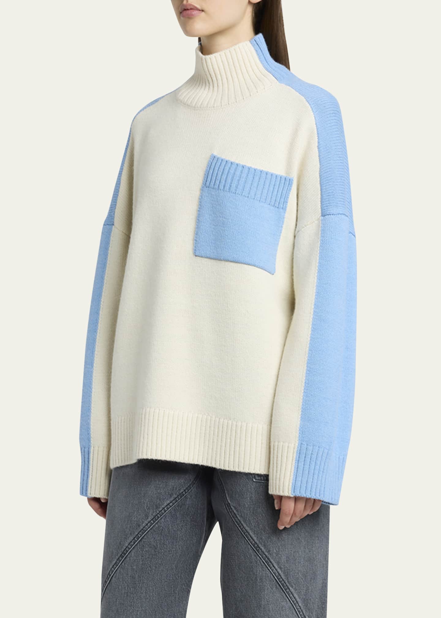 JW Anderson Two Tone Patch Pocket Wool Sweater Image 4 of 5