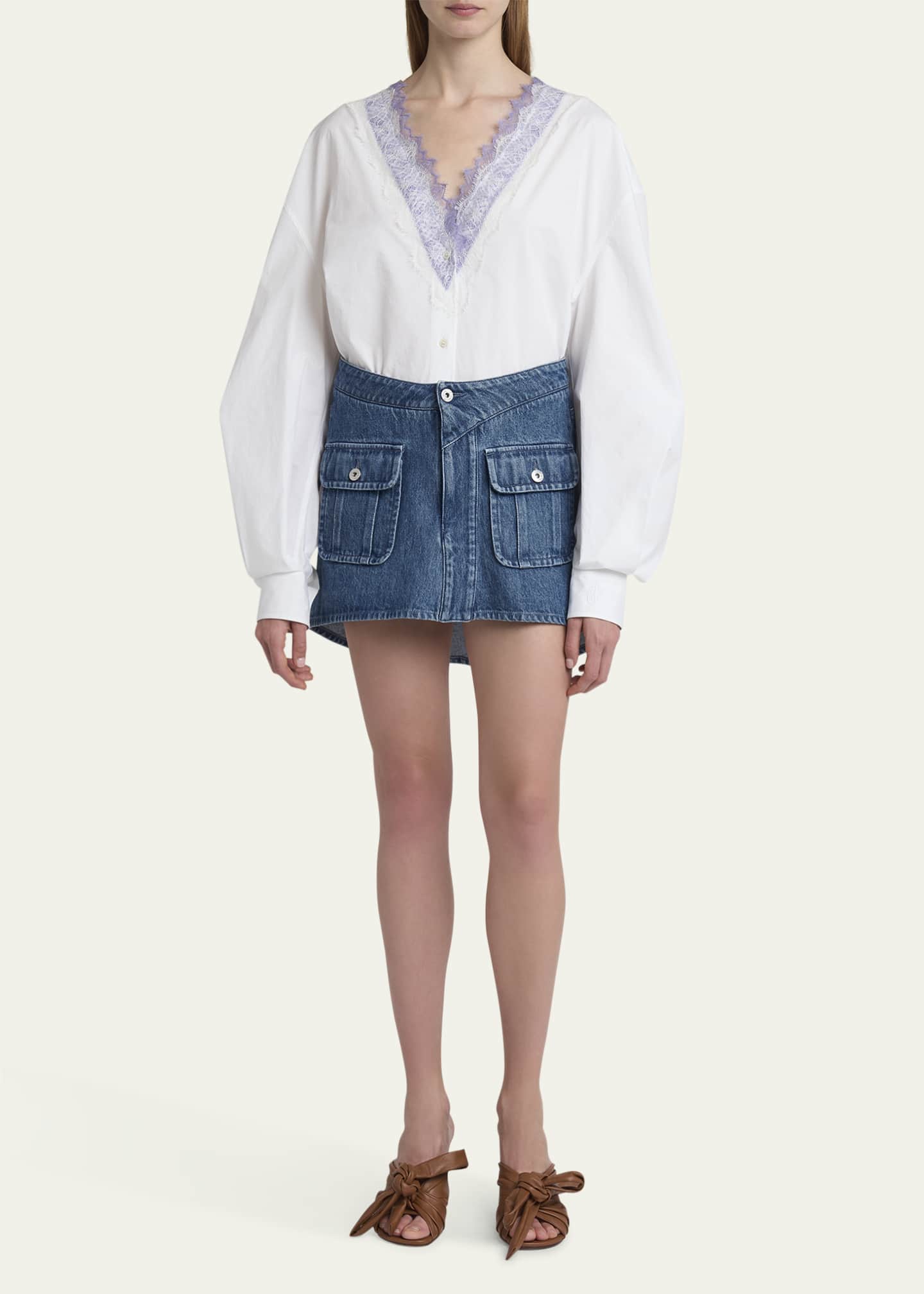 JW Anderson Lace Trim V-Neck Cotton Blouse Image 2 of 5