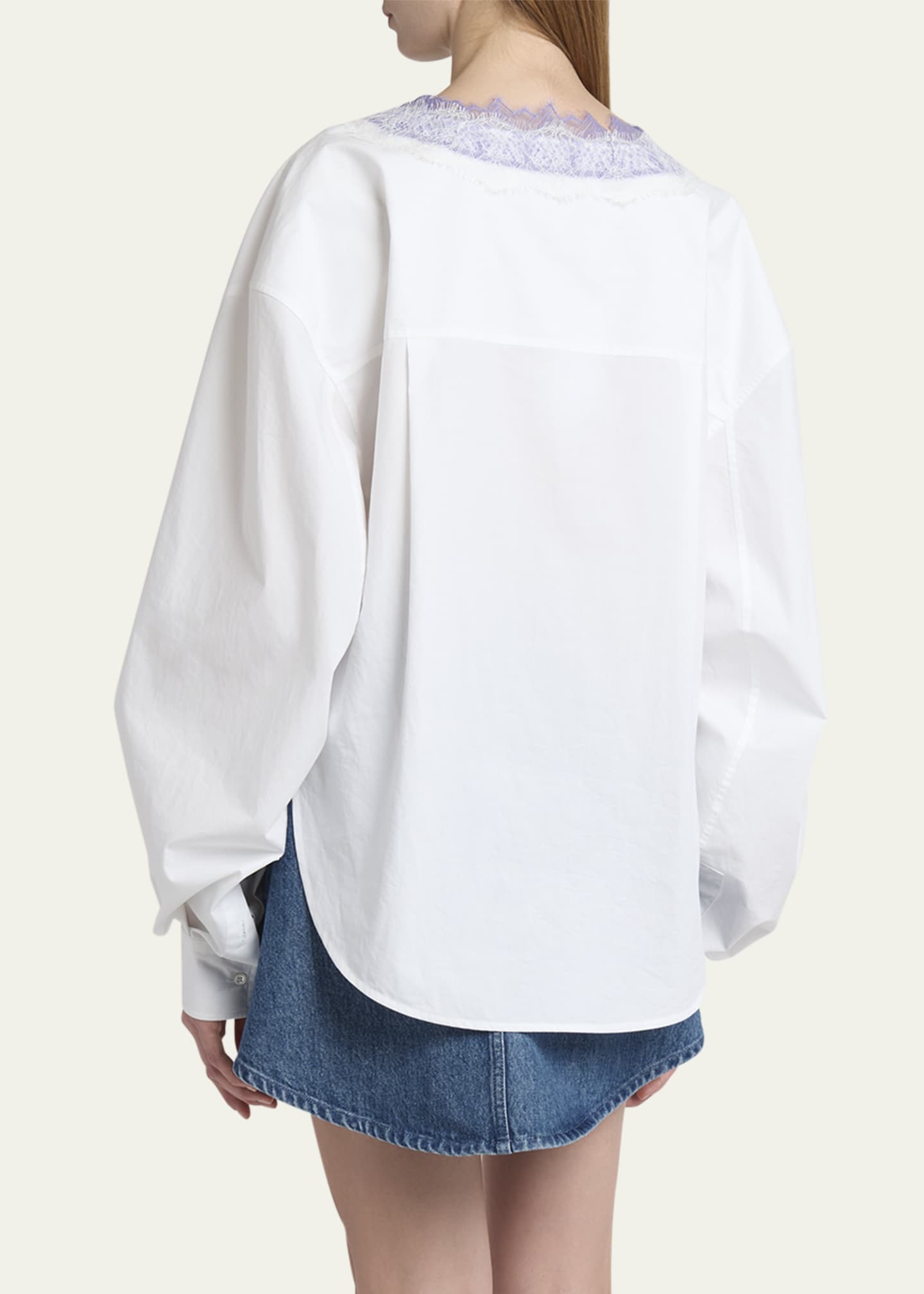 JW Anderson Lace Trim V-Neck Cotton Blouse Image 3 of 5