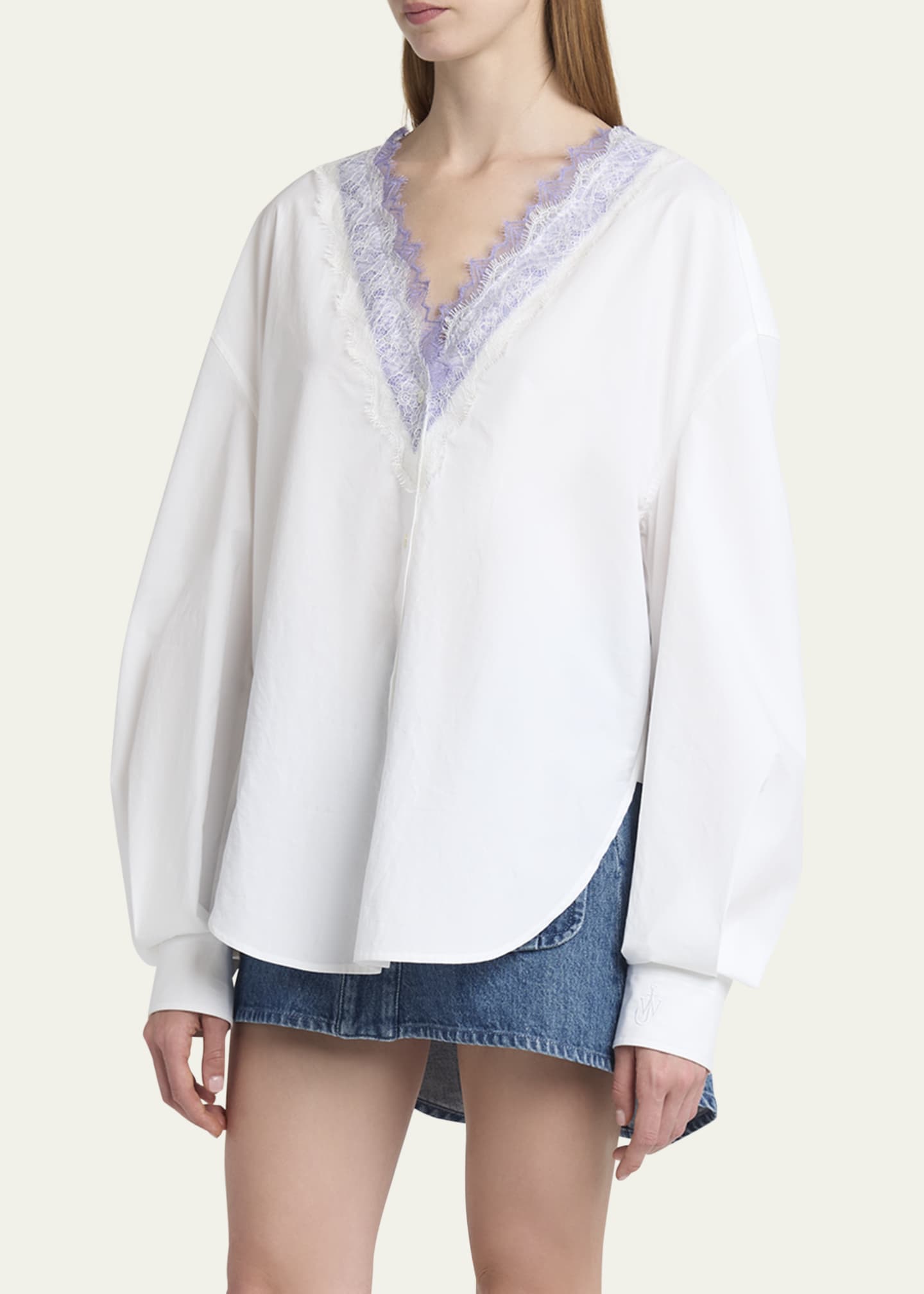 JW Anderson Lace Trim V-Neck Cotton Blouse Image 4 of 5