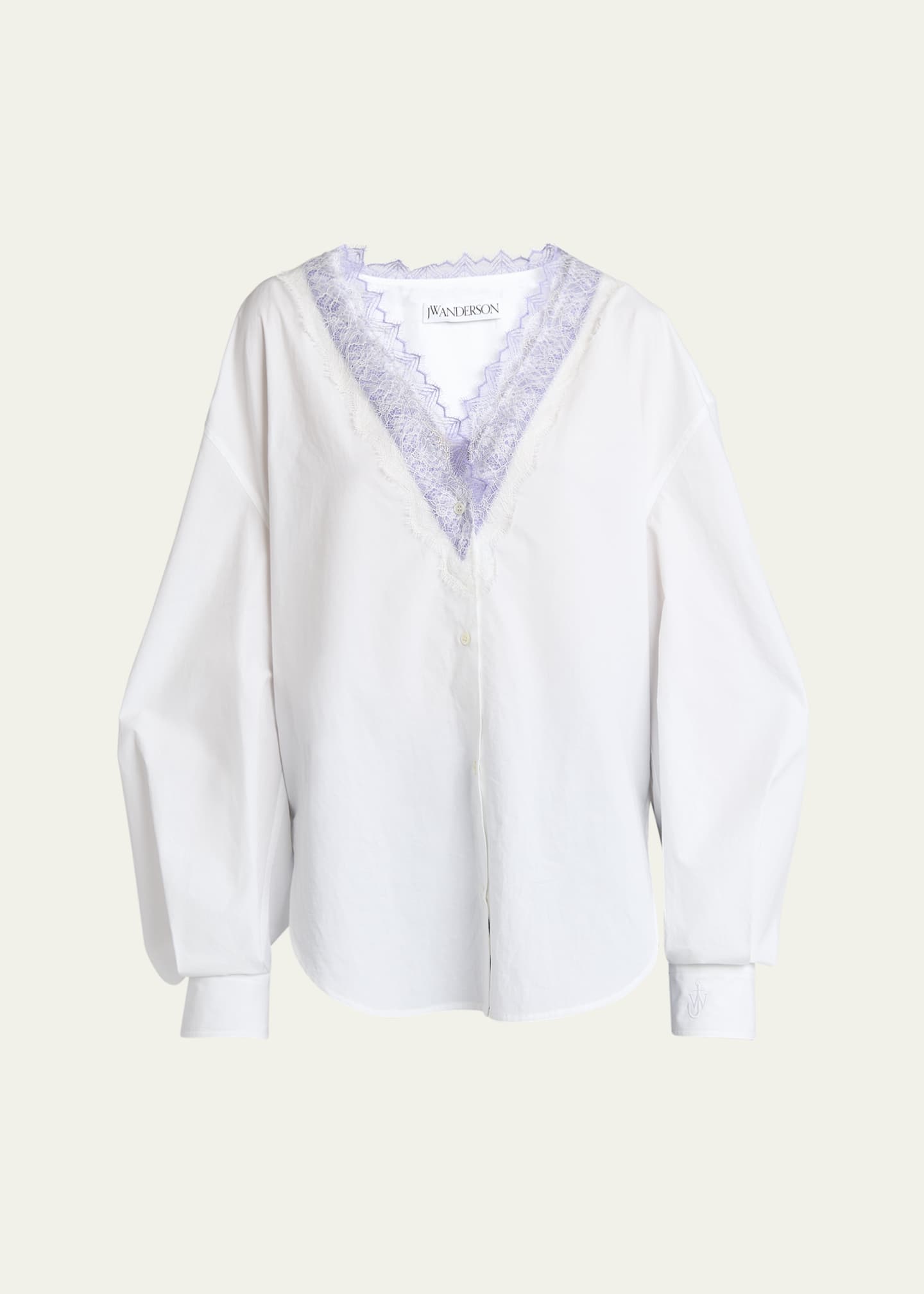 JW Anderson Lace Trim V-Neck Cotton Blouse Image 1 of 5