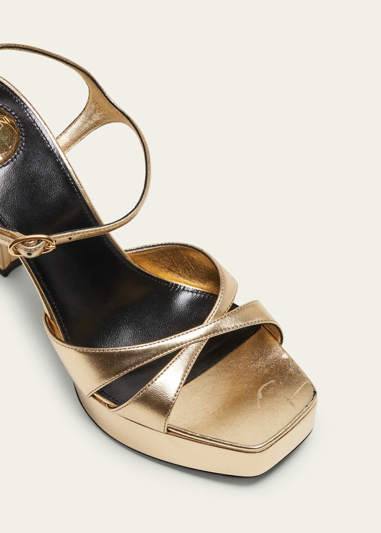 Saint Laurent Debbie Metallic Crisscross Platform Sandals Image 5 of 5