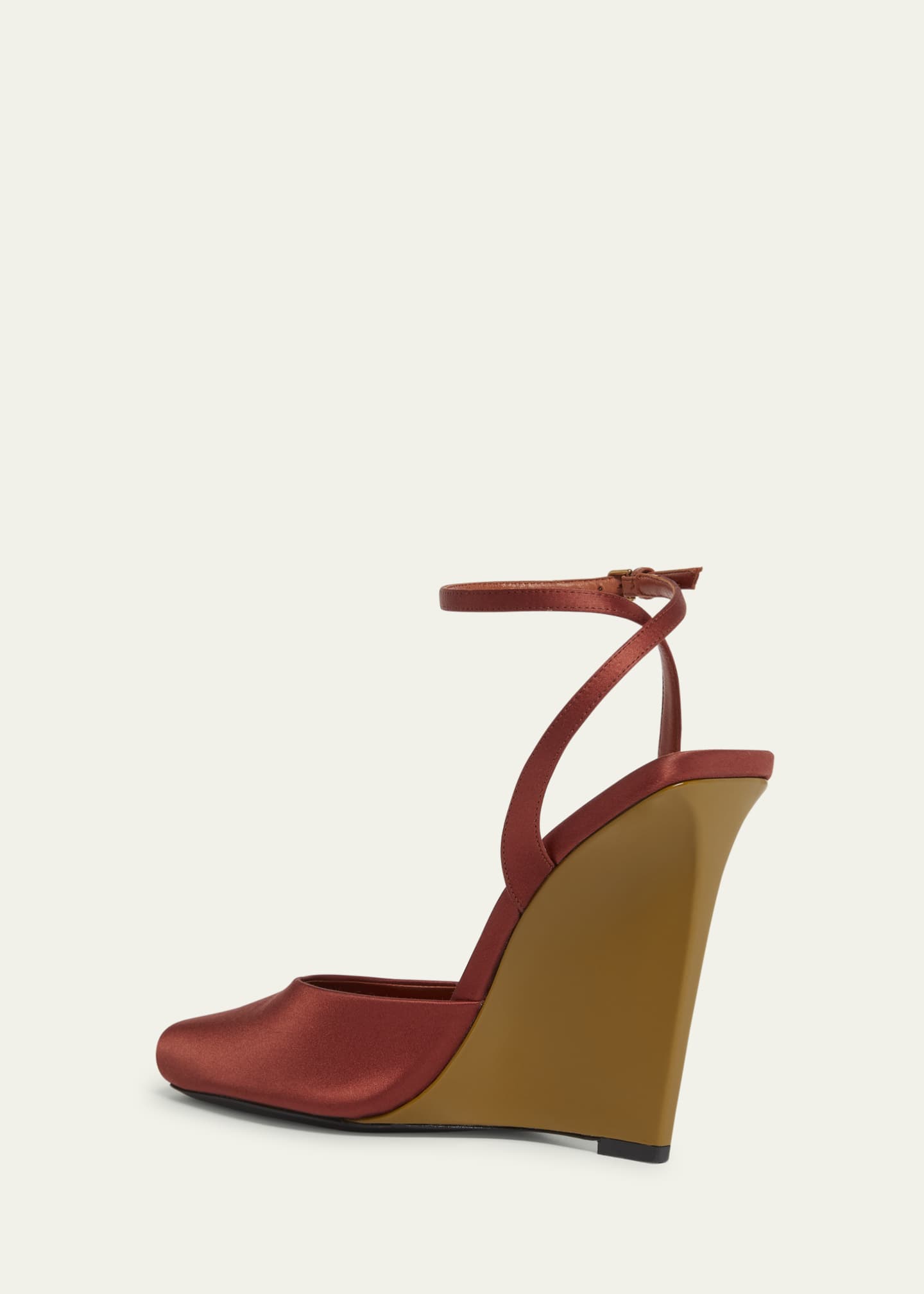 Saint Laurent La Scandale Satin Ankle-Strap Wedge Sandals Image 4 of 5