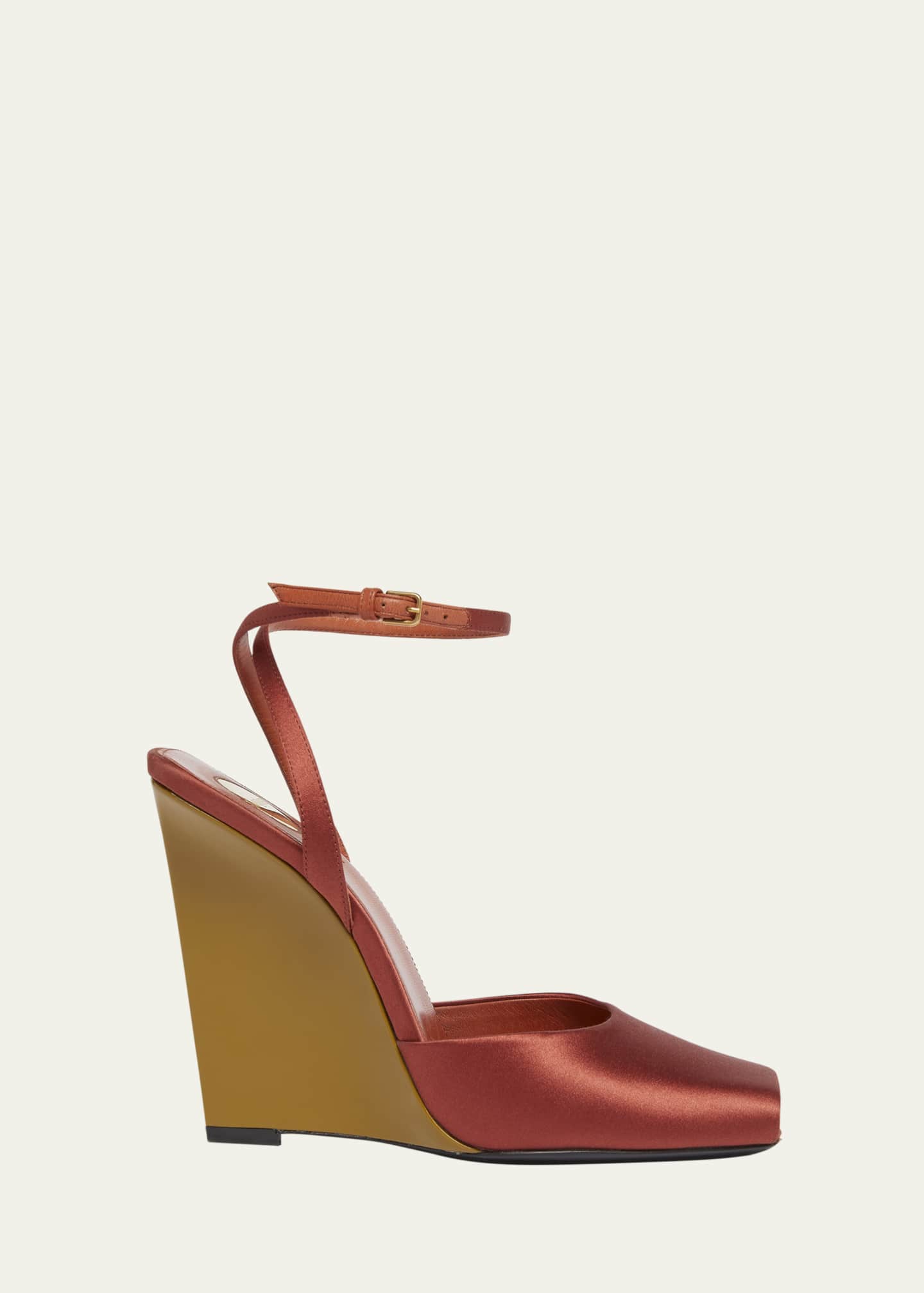 Saint Laurent La Scandale Satin Ankle-Strap Wedge Sandals Image 1 of 5